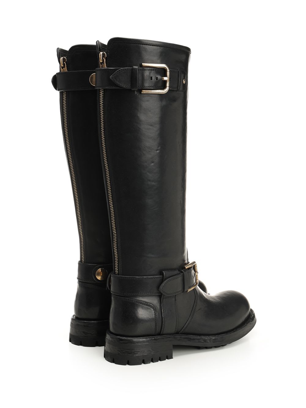 Dolce & Gabbana Leather Biker Boot In Black