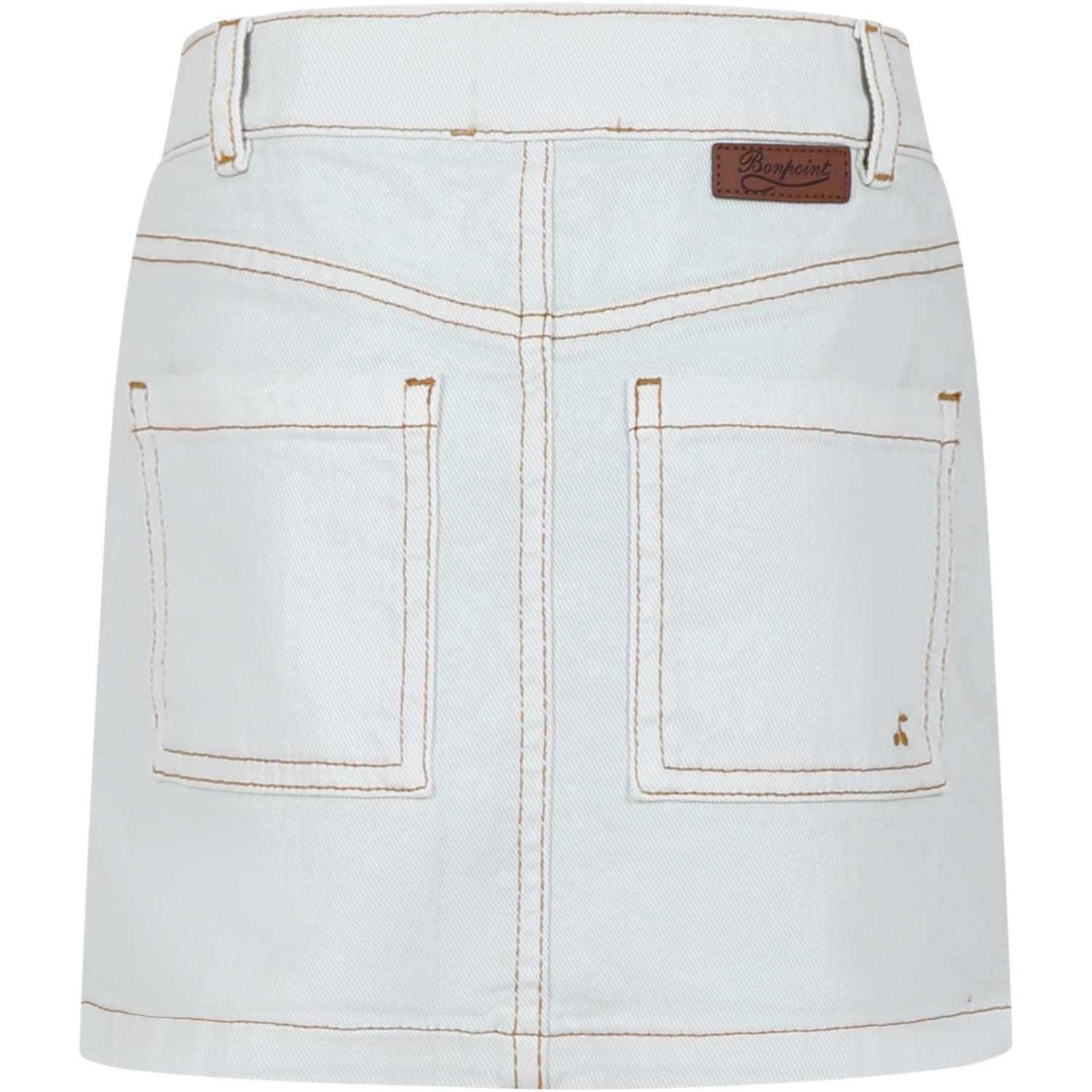 Shop Bonpoint Denim Skirt For Girl With Buttons On The Front In Bleu Aqua
