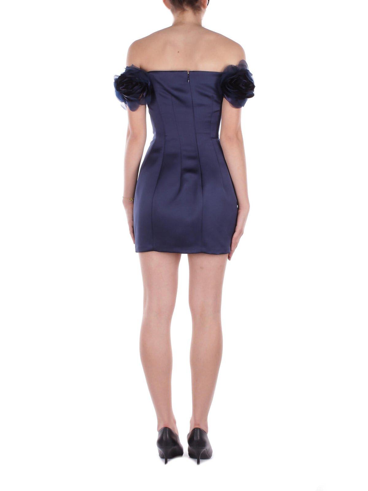 Elisabetta Franchi Mini Dress With Floral Embellishments And Off-the-shoulder Design
