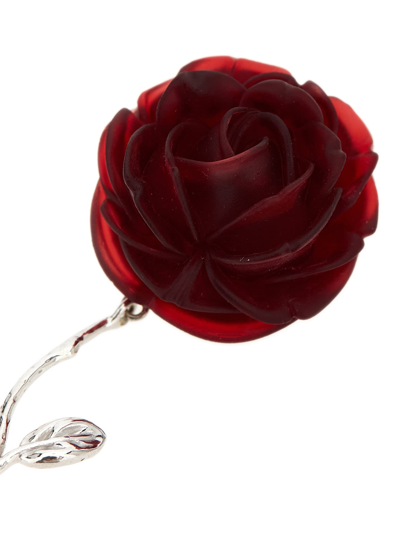 Magda Butrym Red Rose Stem Earrings With Pearl Drop In Red