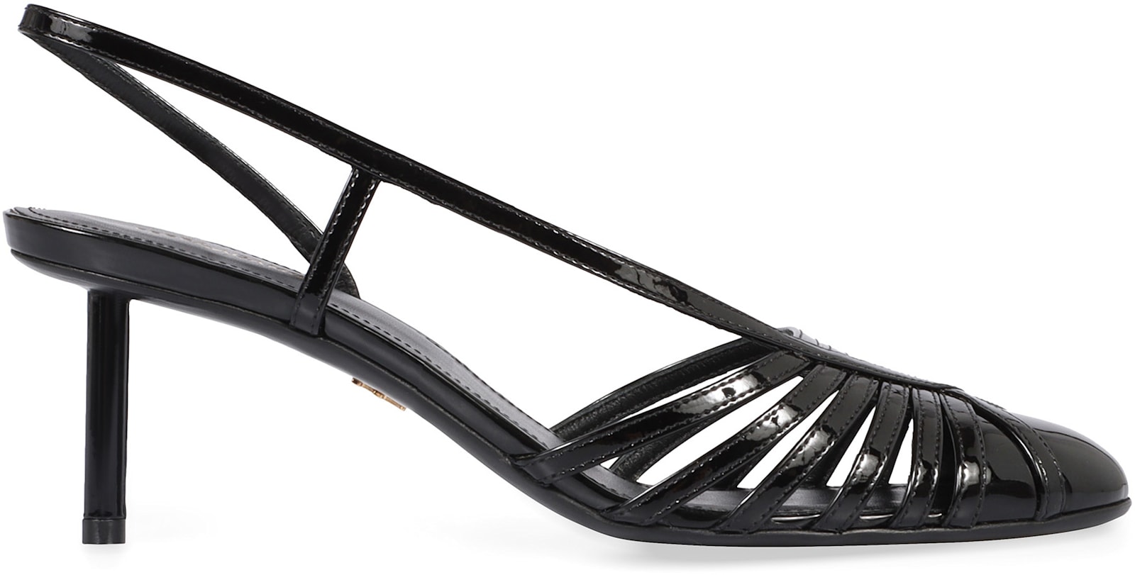 Ferragamo Glossy Strappy Pumps With Patent Accents In Black