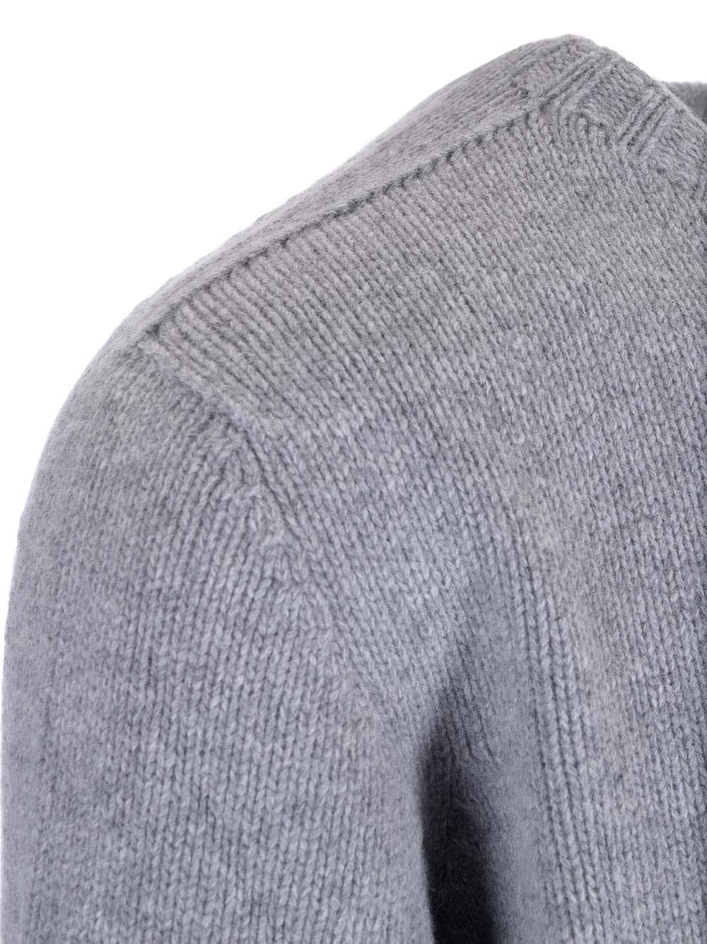 Shop Palm Angels Grey Wool Sweater With White Curved Logo On The Back