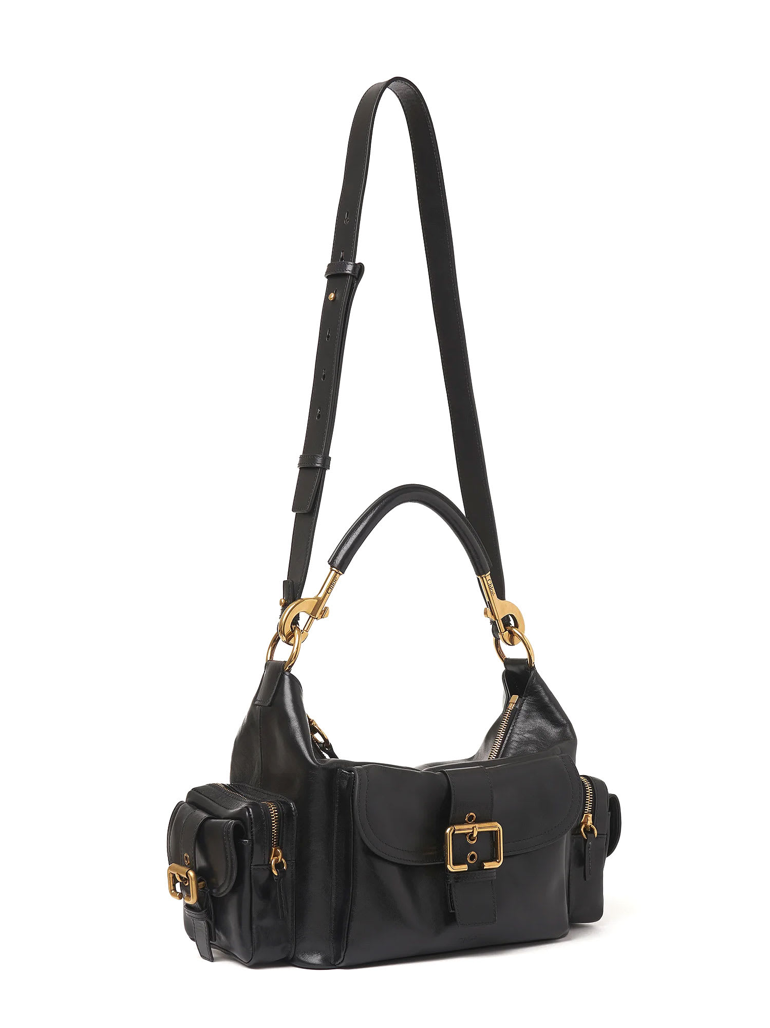 Chloé Medium Double Carry Leather Shoulder Bag In Black