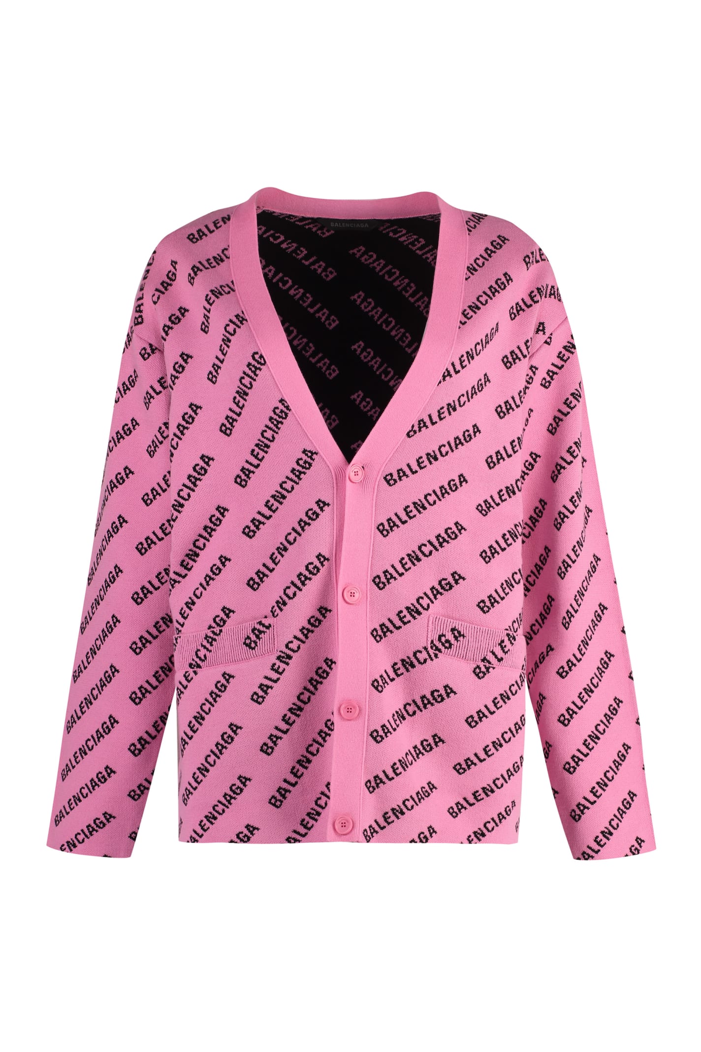 Shop Balenciaga All Over Logo Cardigan In Pink