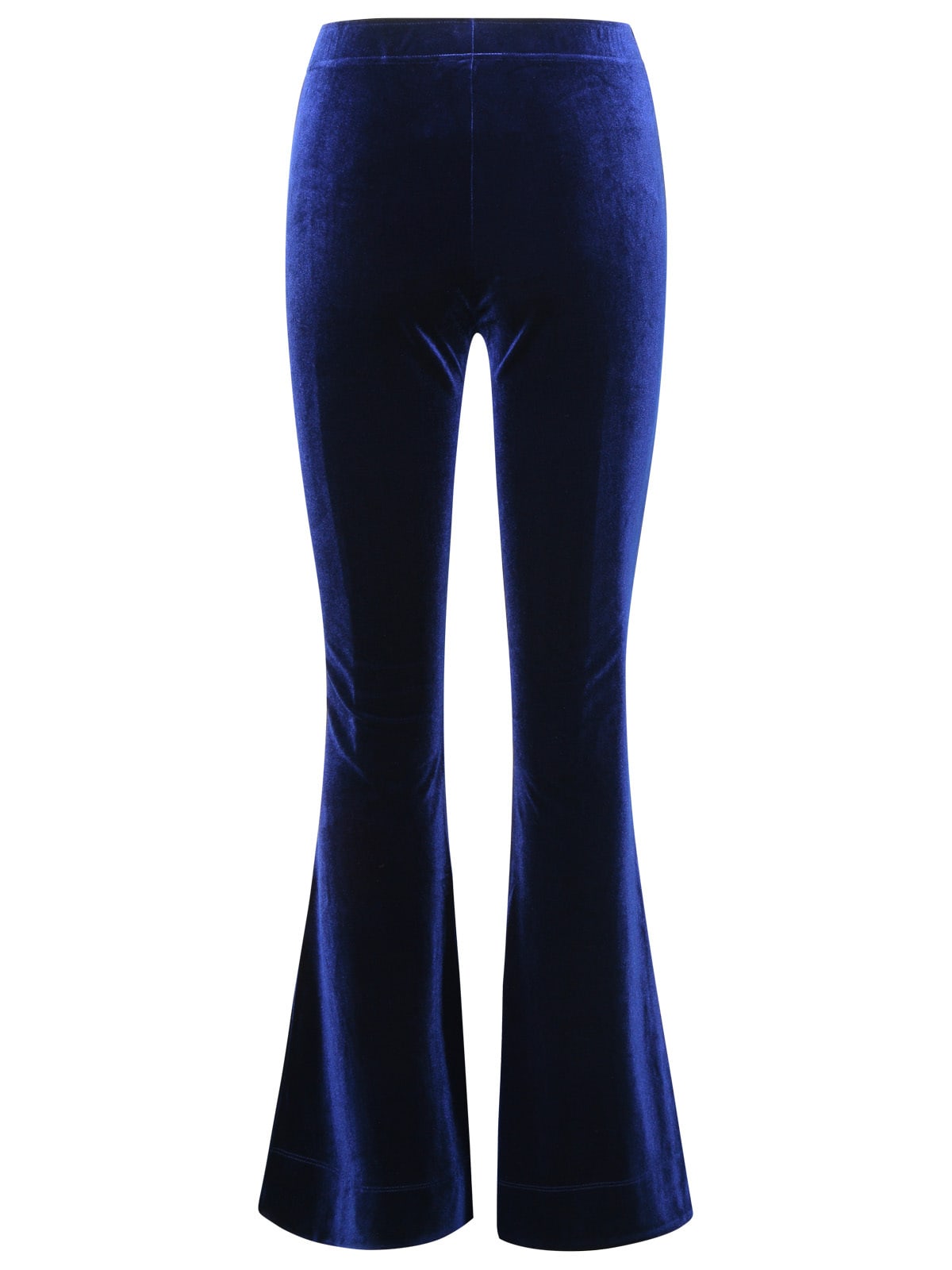 Shop Ganni Flared Blue Velvet Jersey Pants In Total Eclipse