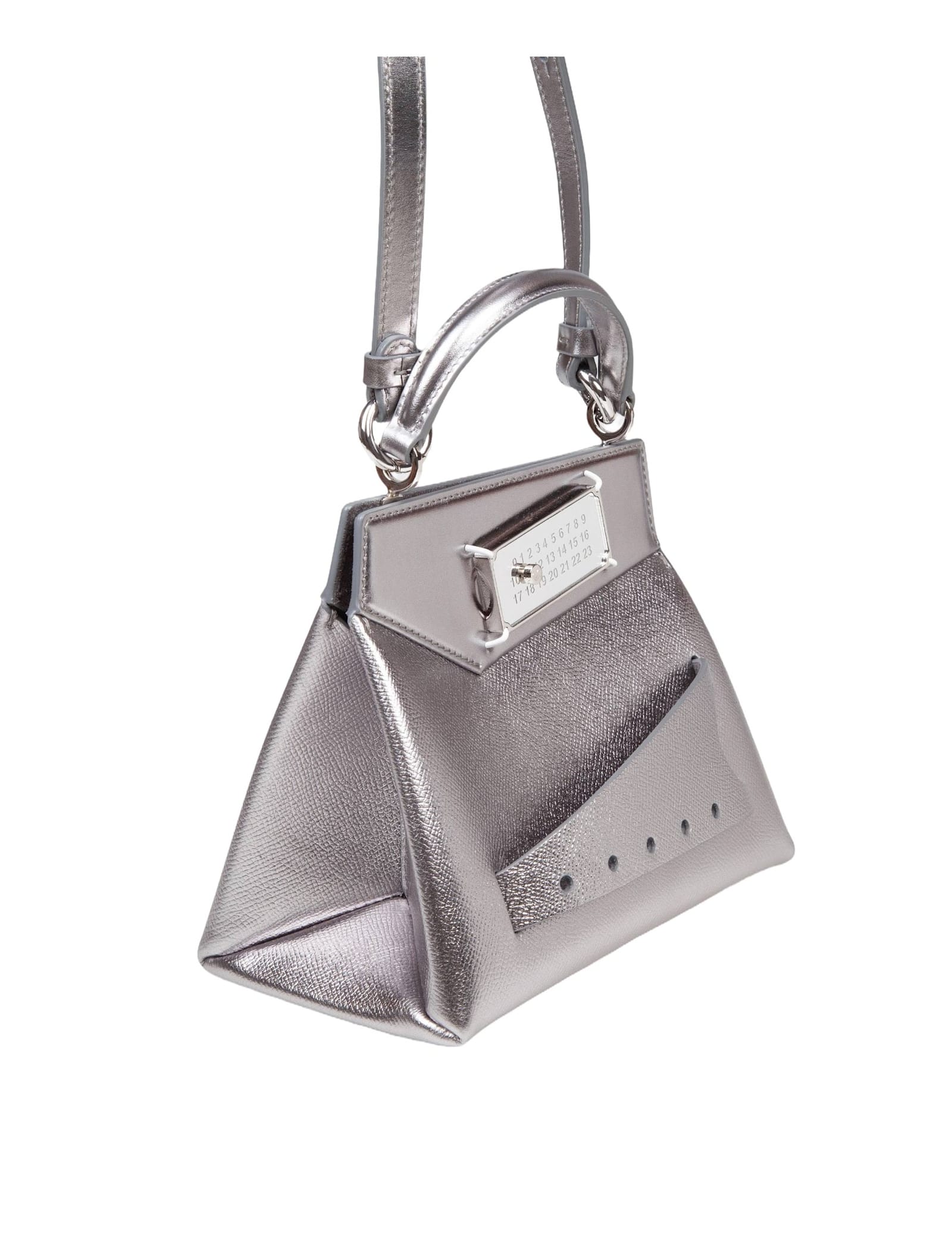 Shop Maison Margiela Snatched Handbag Small In Metallic Leather In Silver