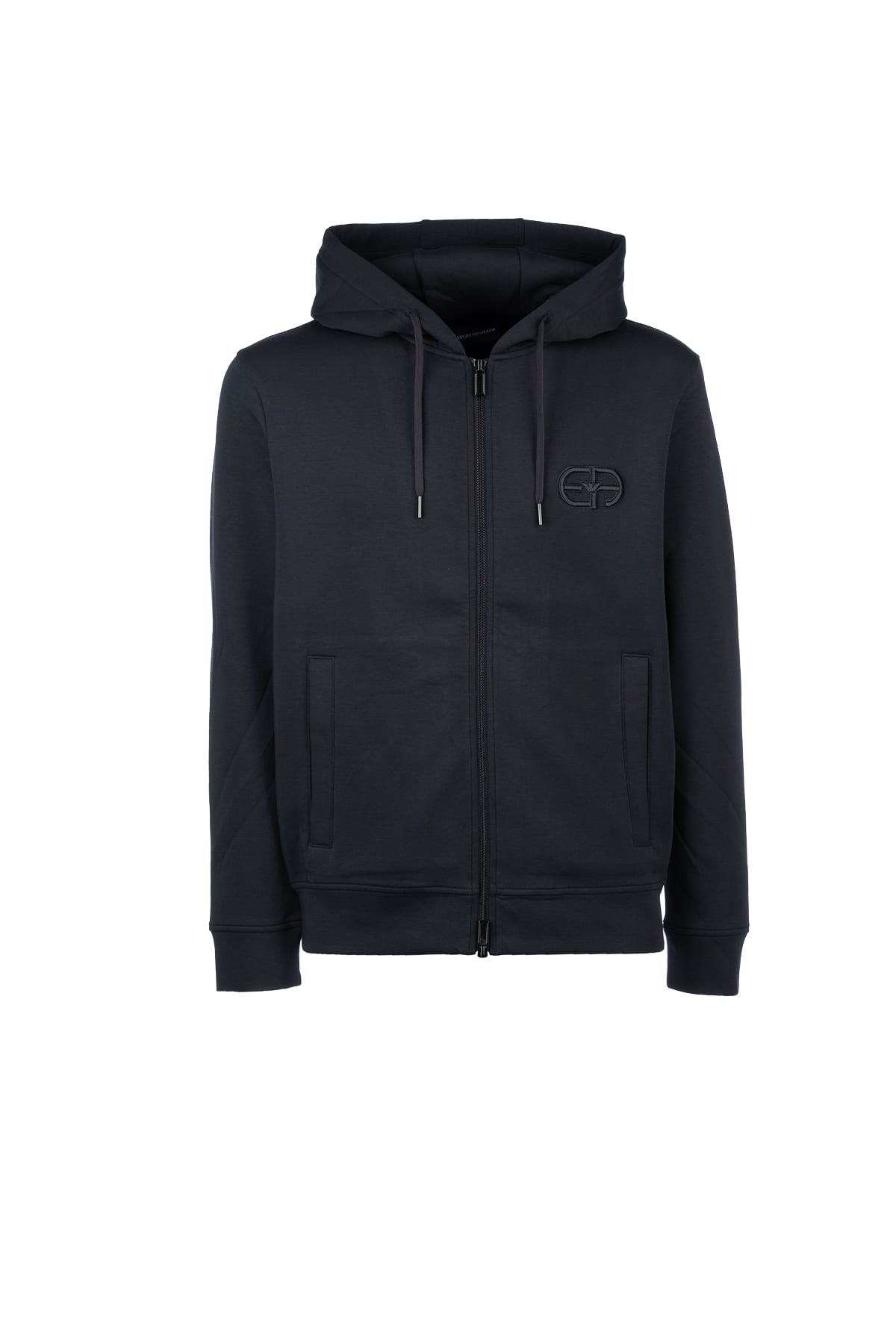Emporio Armani Logo-embroidered Zipped Drawstring Hoodie In Blue