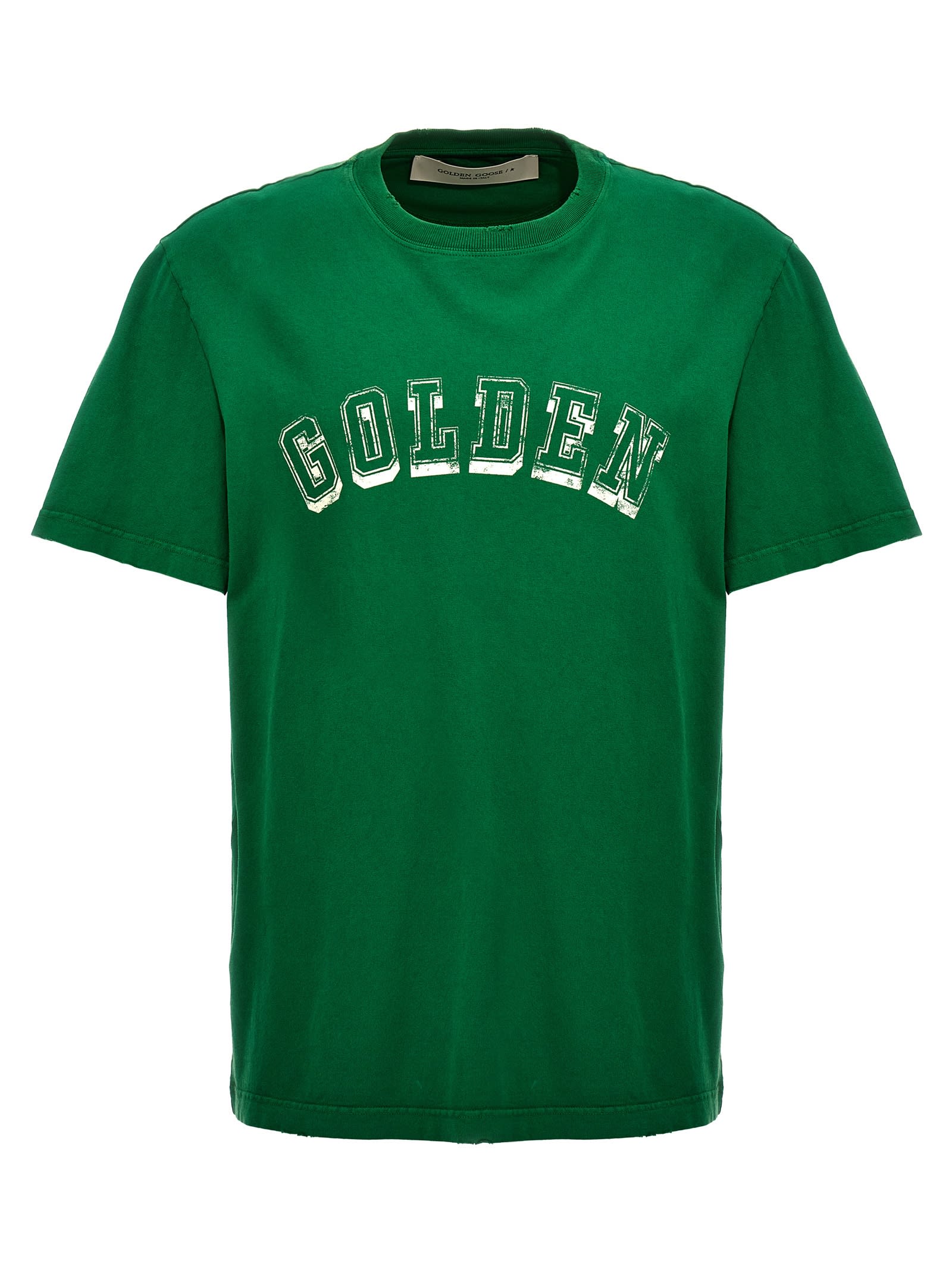 Shop Golden Goose Logo Print T-shirt In Green Jacket/ Heritage White
