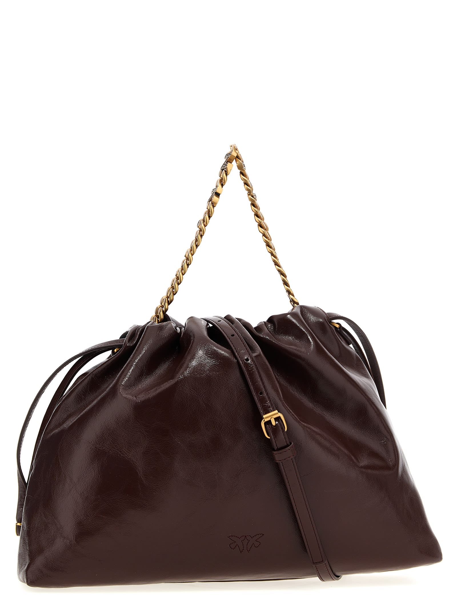 Shop Pinko Chain Handle Tote Shoulder Bag In Brown