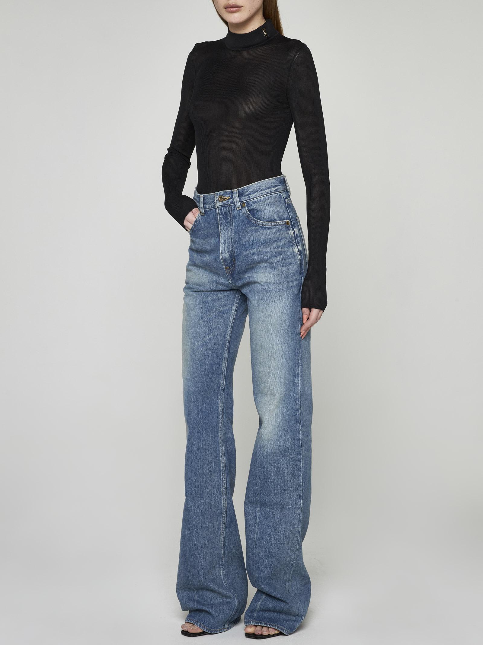 Saint Laurent Ysl Brooch Silk Top In Nero