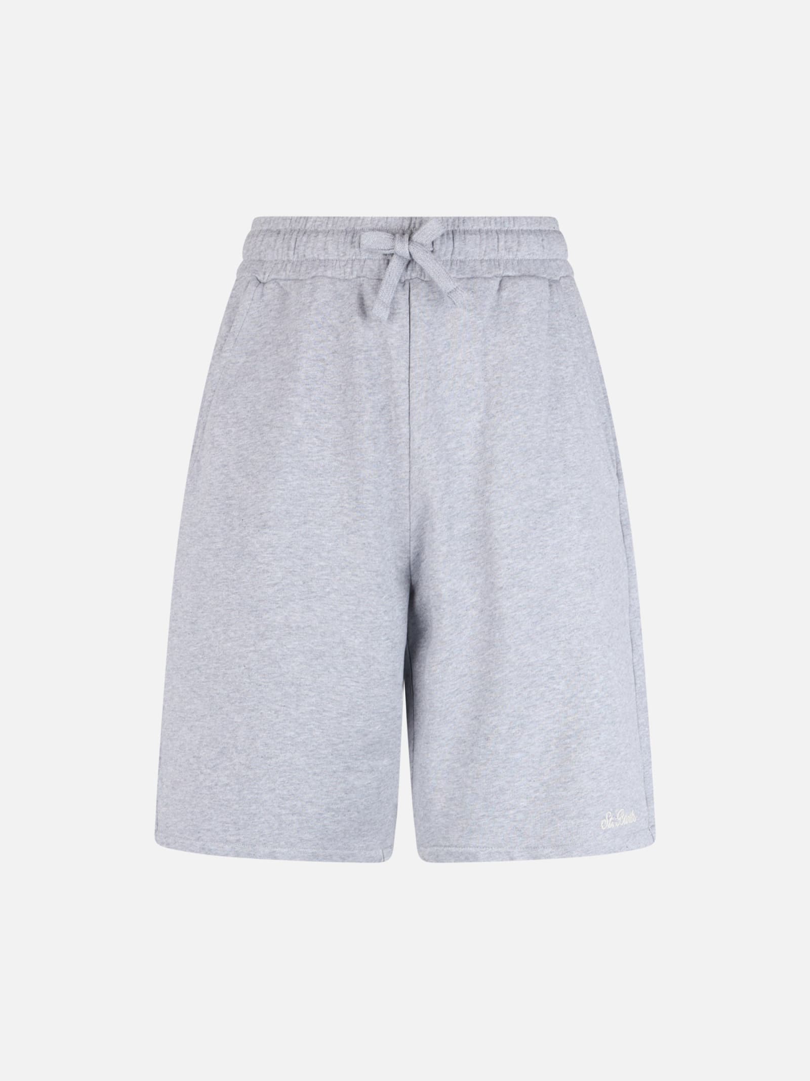 Shop Mc2 Saint Barth Man Mélange Grey Cotton Fleece Bermuda Shorts Randle