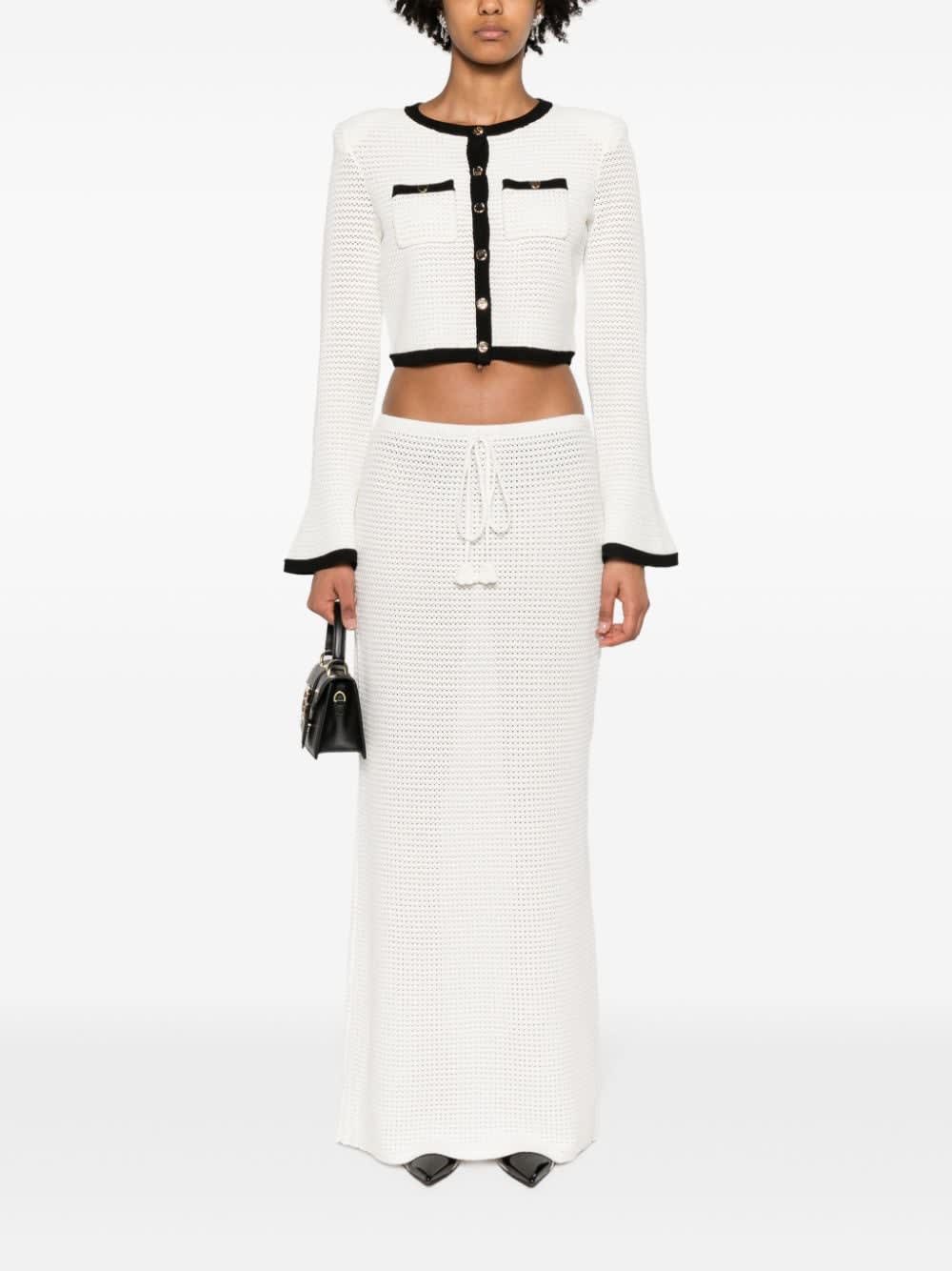 Self-portrait Crochet Cropped Cardigan In White