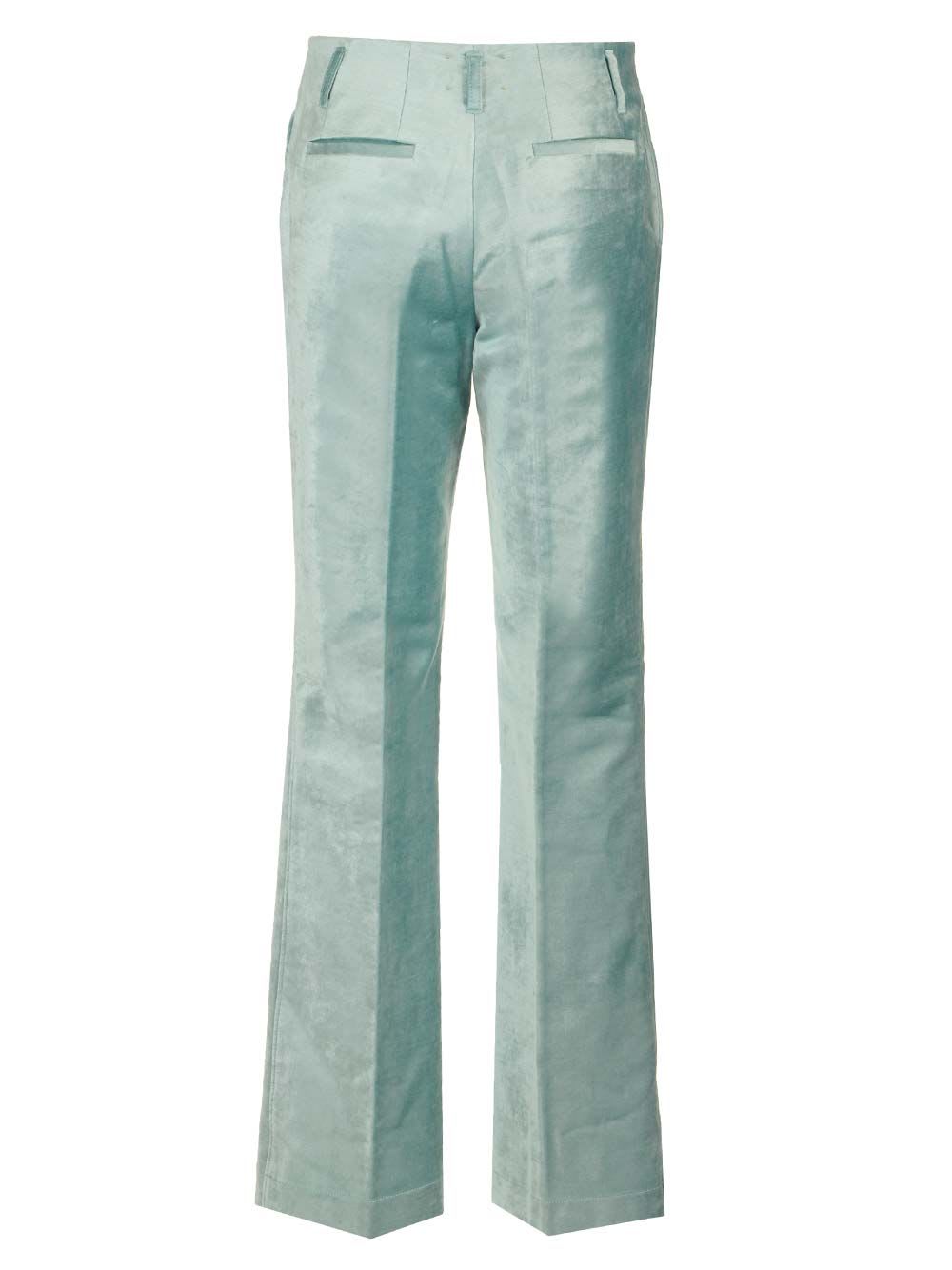 Shop Forte Forte Cotton Viscose Stretch Velvet Trumpet Shaped Pants In Light Blue