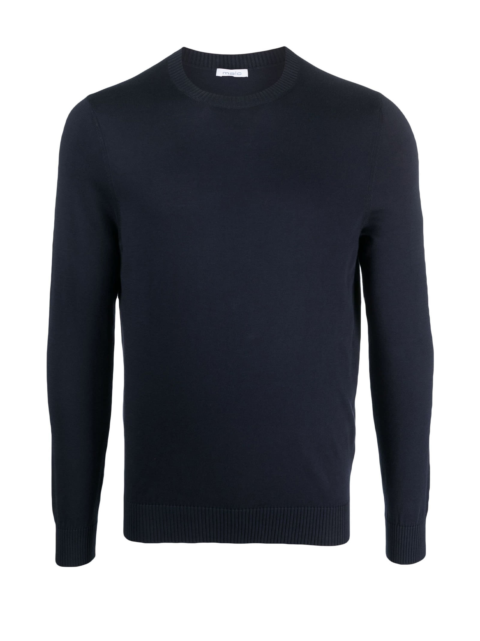 Shop Malo Navy Blue Crew-neck Sweater In Cotton In Blu Scuro