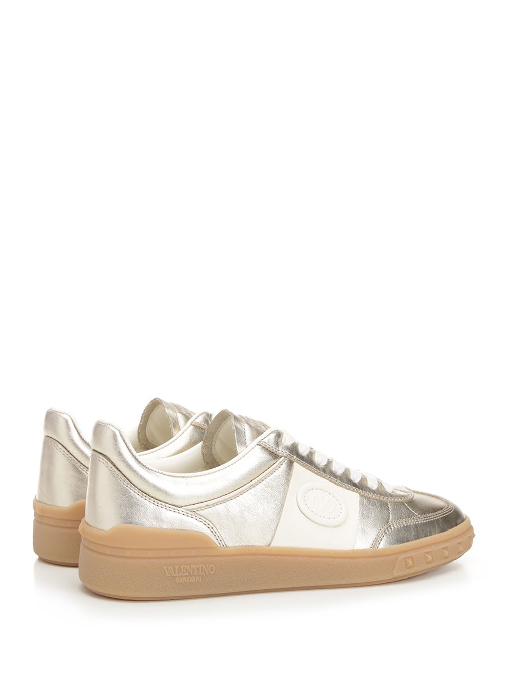 Valentino Garavani Upvillage Panelled Metallic Leather Sneakers In Beige