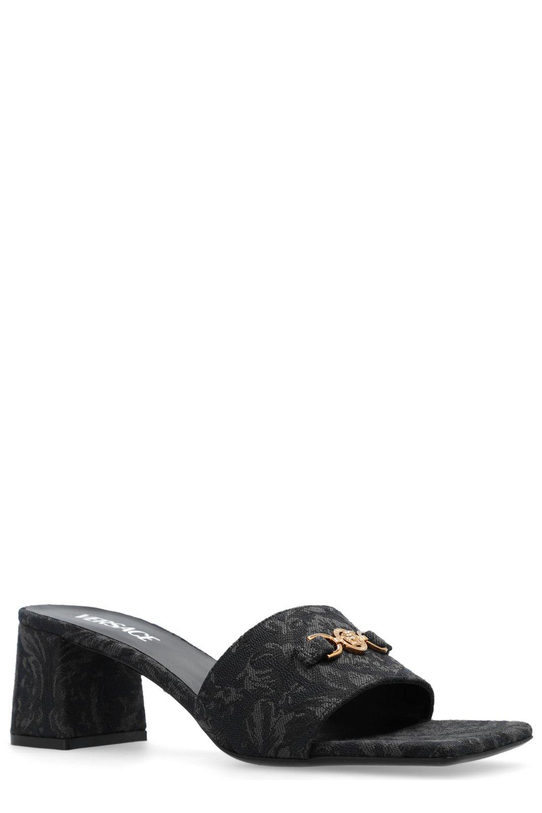 Shop Versace Barocco Medusa 95 Square Toe Heeled Mules In Black