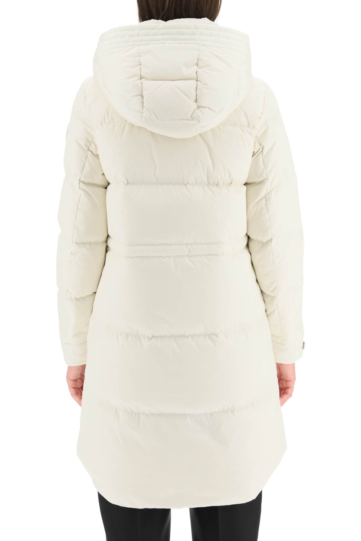Woolrich Alsea Hooded Long Down Jacket In Milky Cream (white)