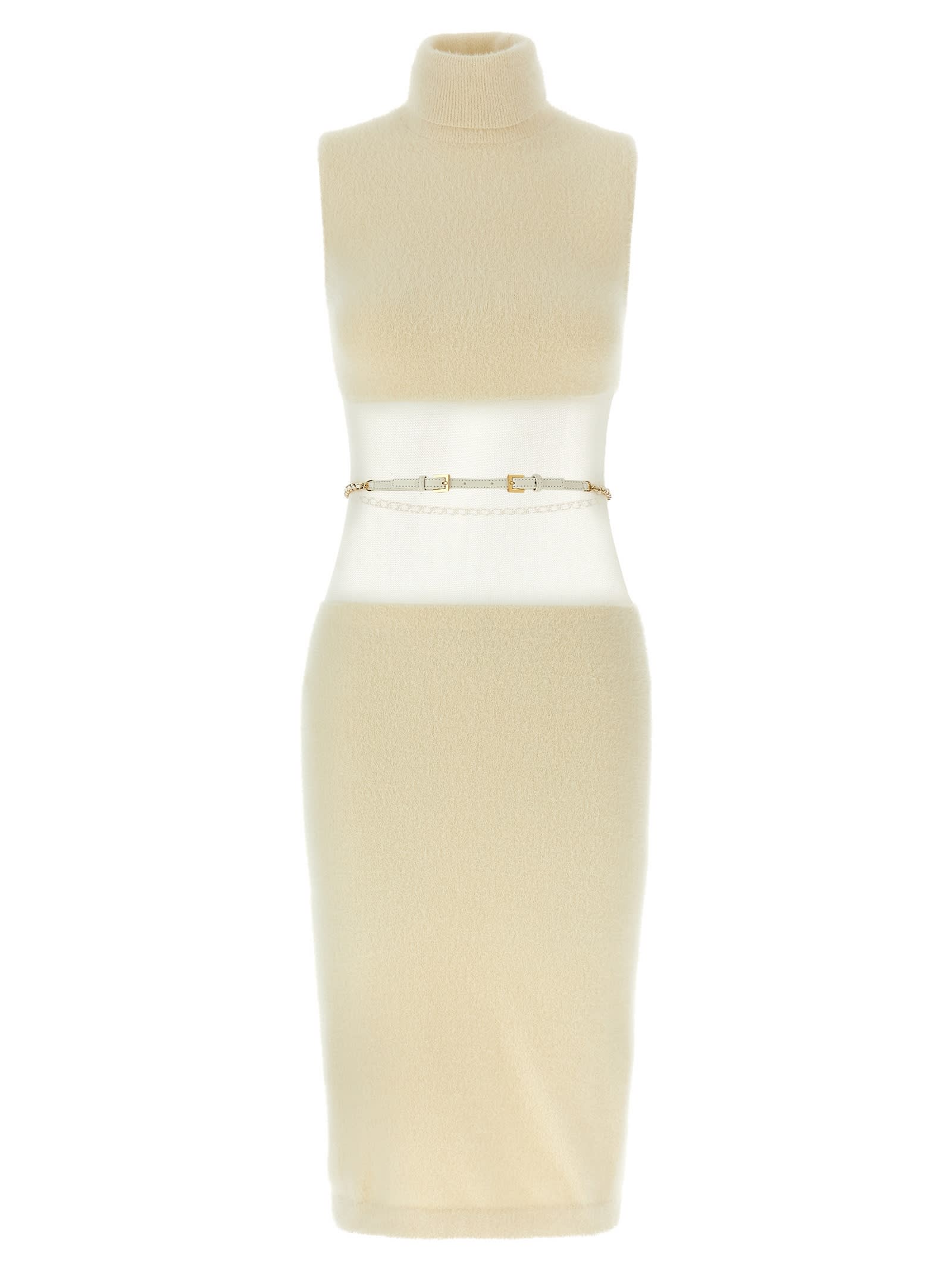 Elisabetta Franchi Turtleneck Sleeveless Dress Open Back In White