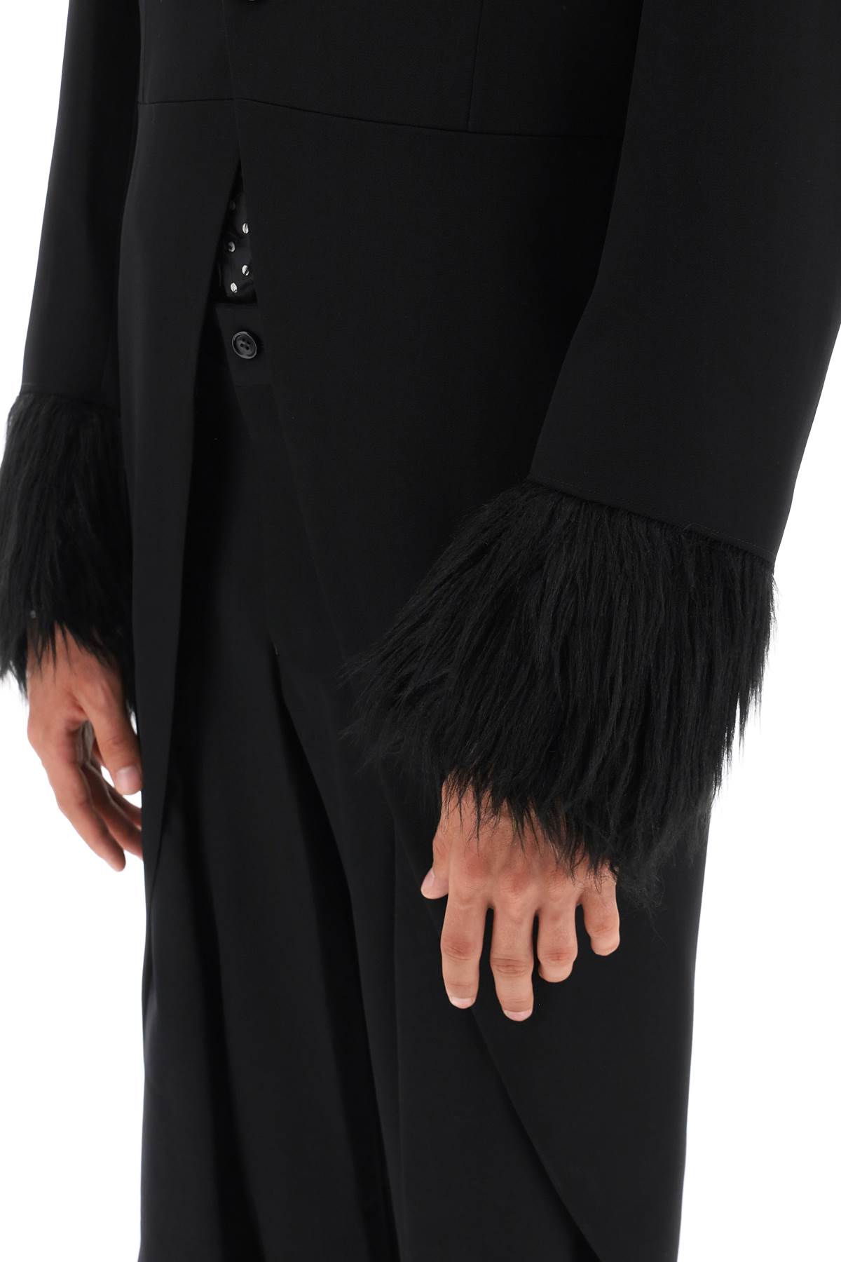 Shop Comme Des Garçons Homme Deux Tailcoat With Eco-fur Inserts In Black Black (black)