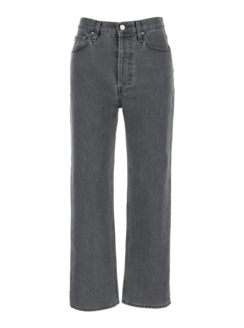 Shop Totême Grey Straight High Waist Jeans In Cotton Woman