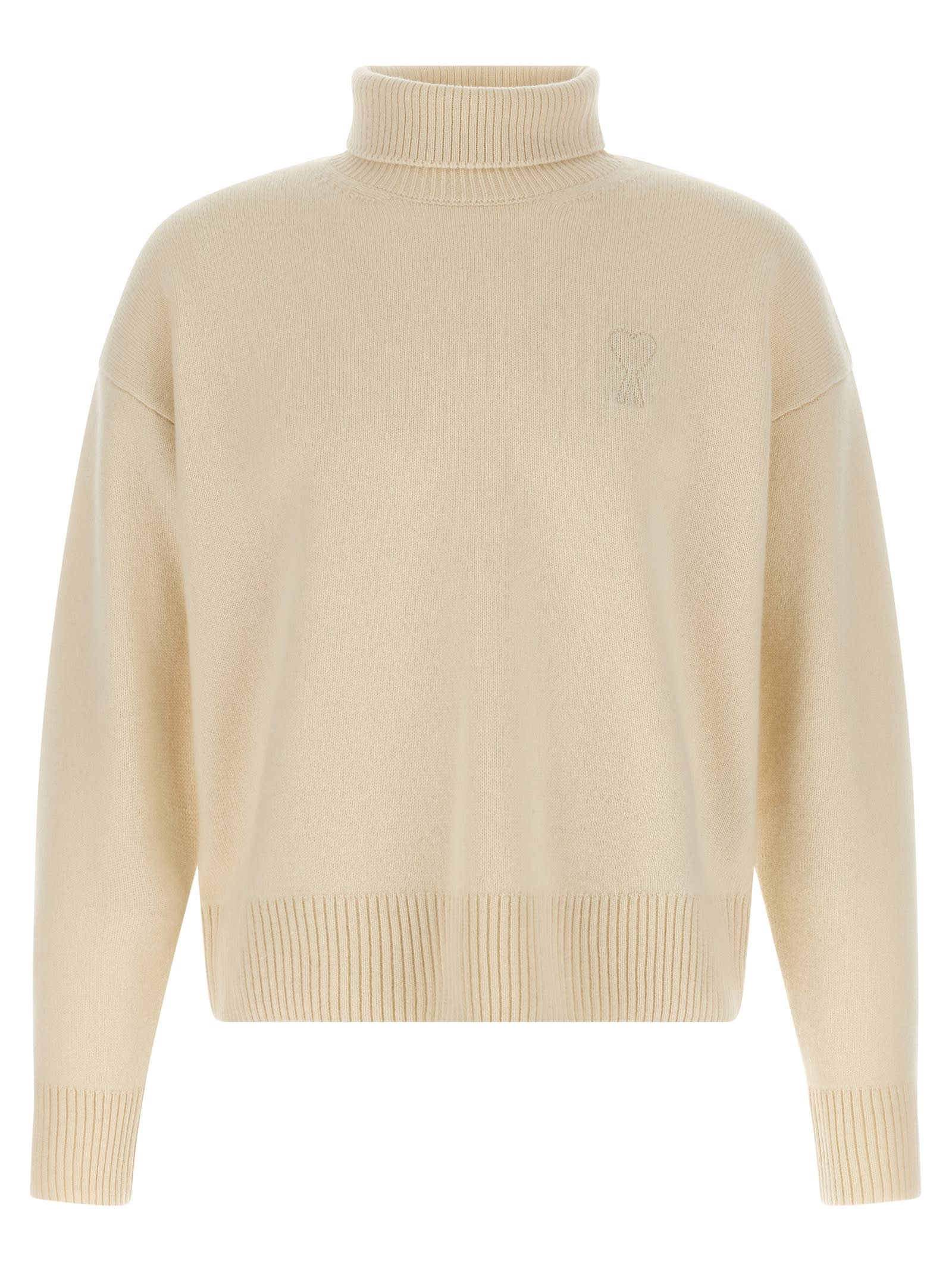 Ami Alexandre Mattiussi Turtleneck Sweater Featuring Long Sleeves And Ribbed Edges In Neutral