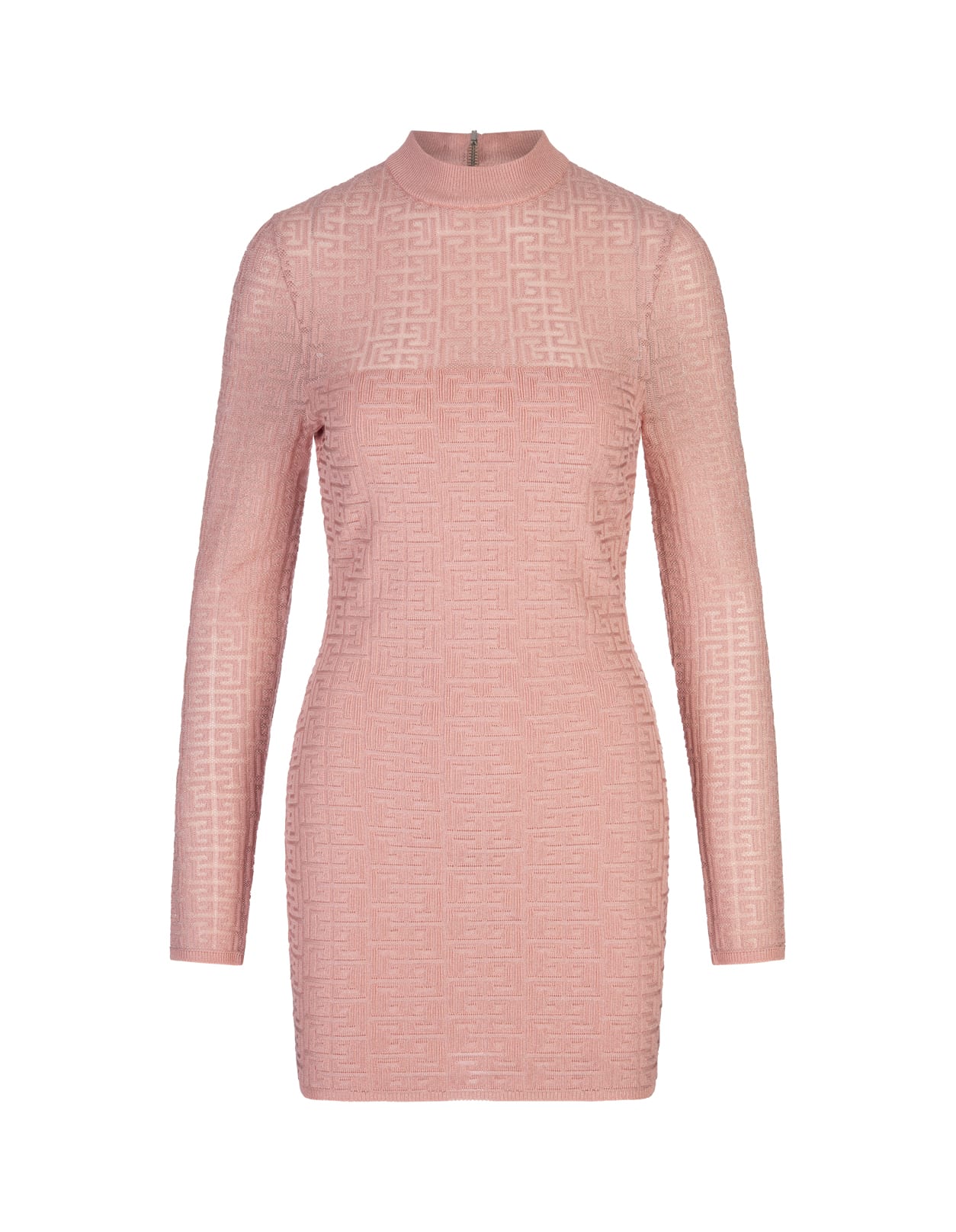 Pink Knitted Short Dress With Labyrinth Pb Monogram