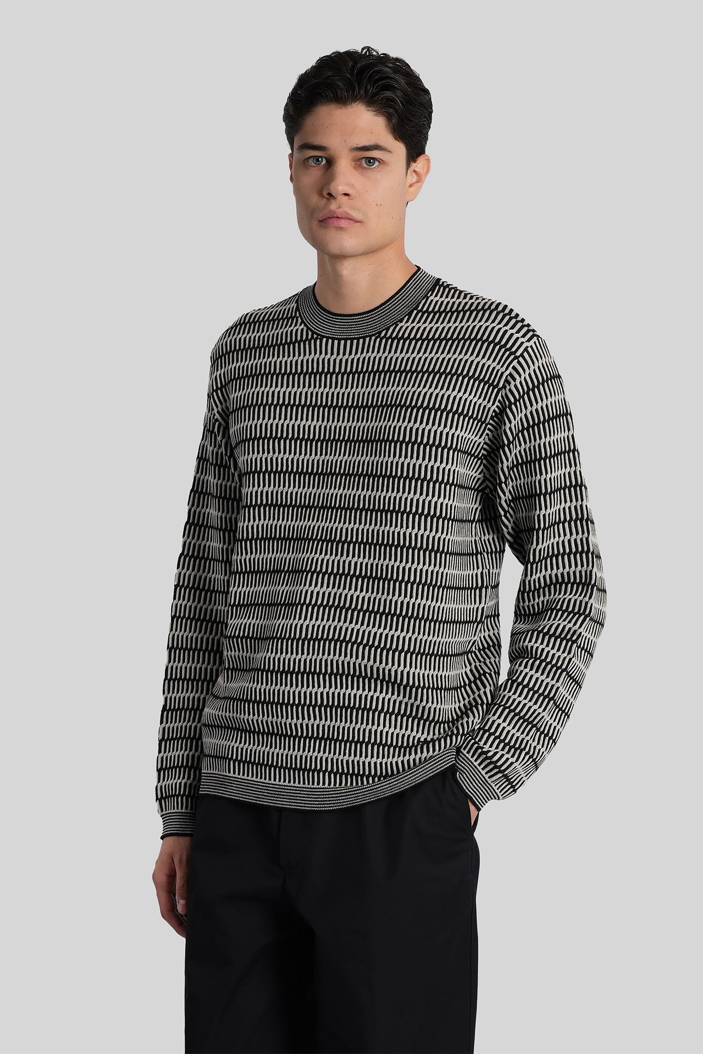 Emporio Armani Eagles Motif Jacquard Wool Sweater In Gray