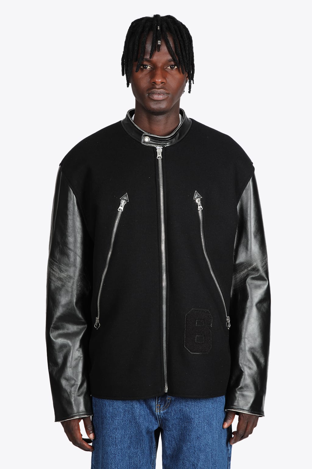 MM6 Maison Margiela Kaban Mm6 Black felted wool jacket with leather sleeves - Kaban