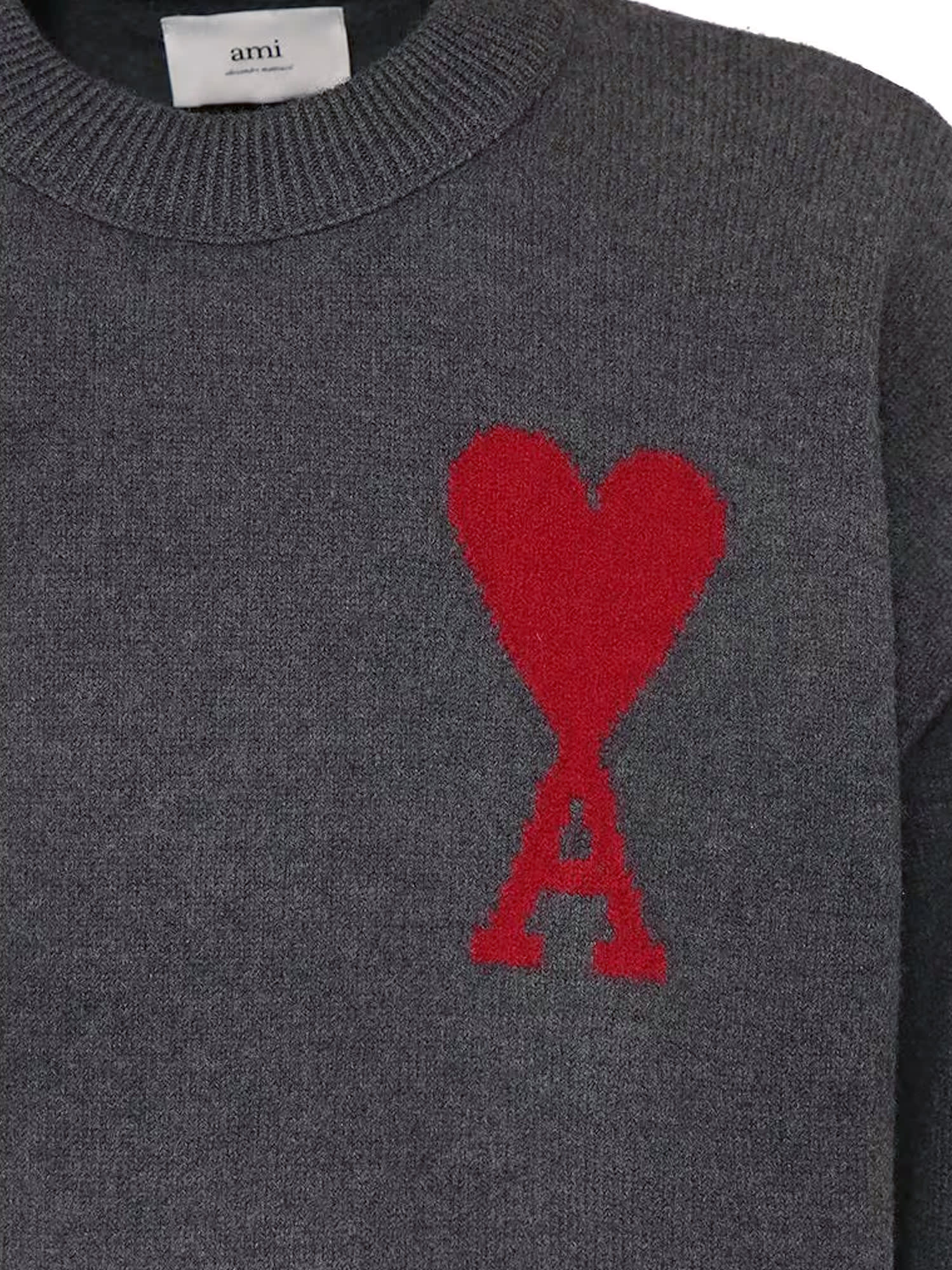 Ami Alexandre Mattiussi Crew Neck Long Sleeve Sweater With Ribbed Edges In Gray