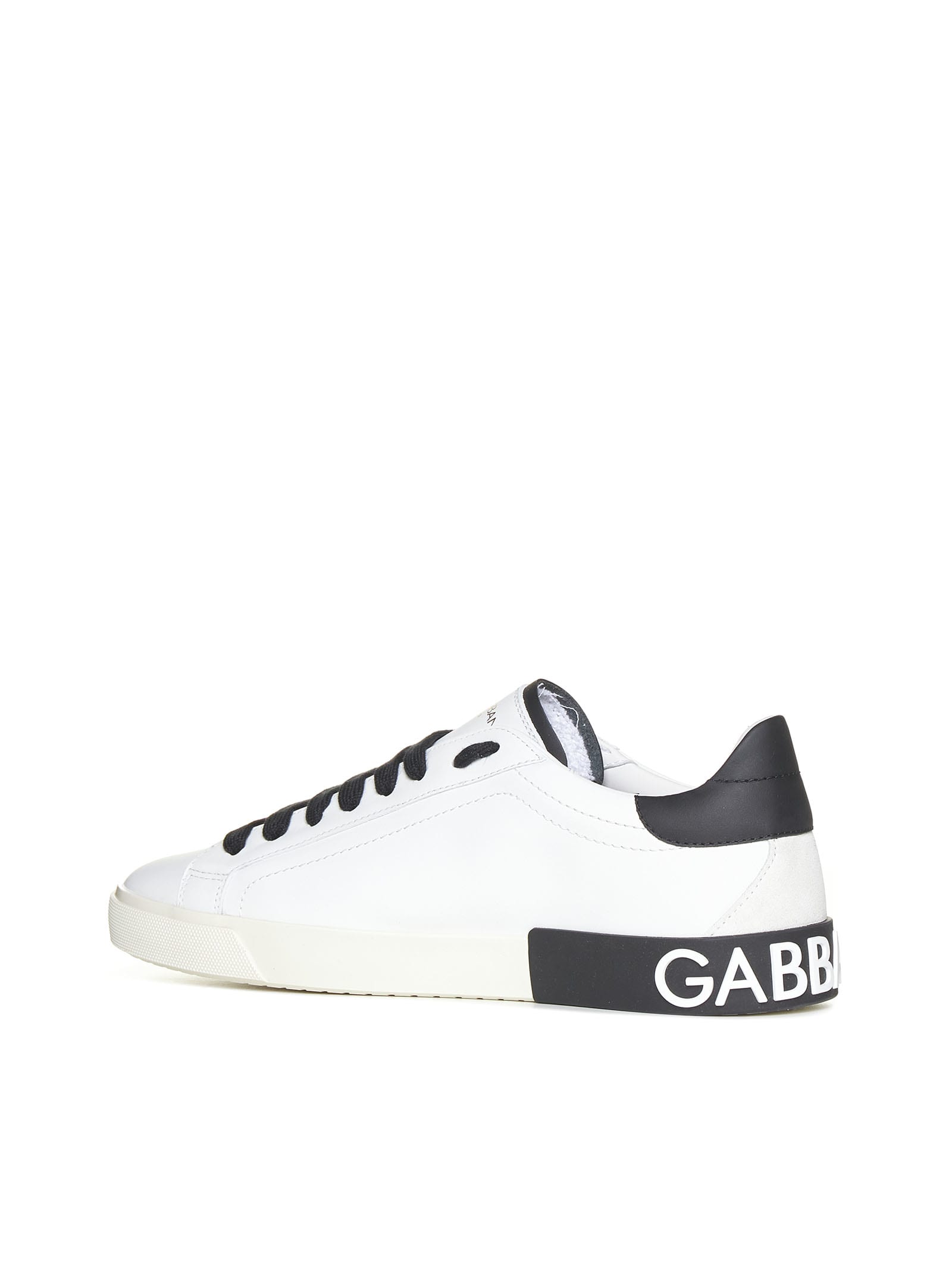 Dolce & Gabbana Portofino Leather Sneakers With Rubberized Logo Shoes In White