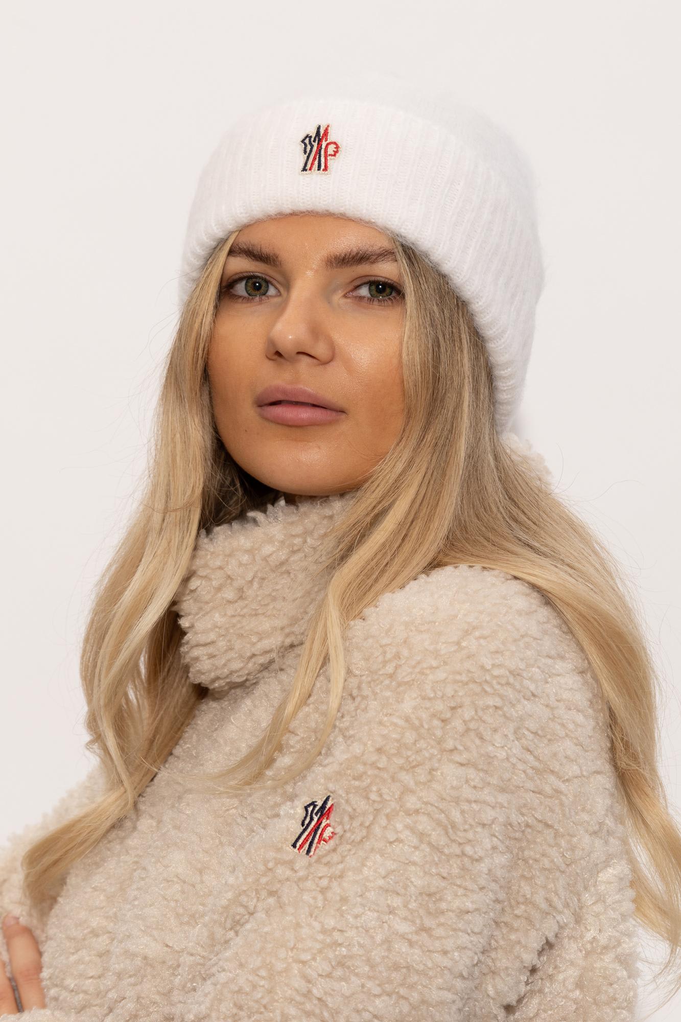 Moncler Relaxed Style Ribbed Texture Turn-up Brim Hat In White
