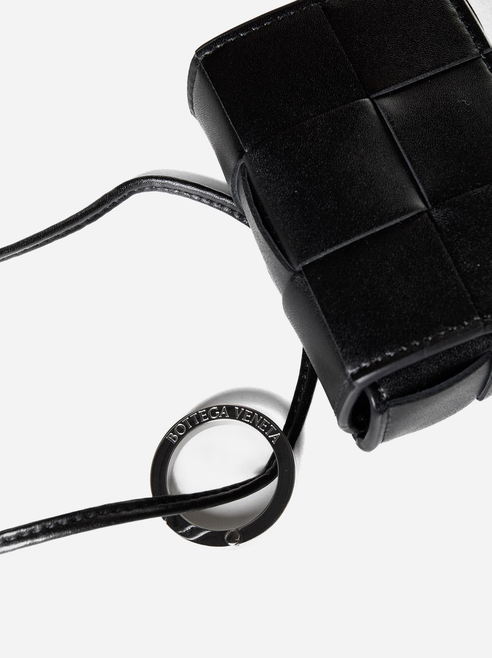 Shop Bottega Veneta Cassette Leather Airpods Case In Black