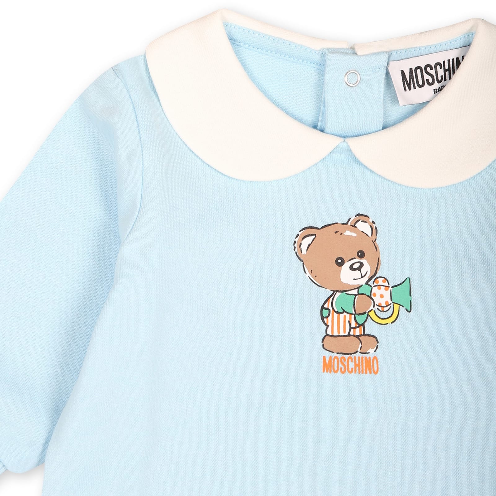 Shop Moschino Light Blue Babygrow For Baby Boy With Teddy Bear