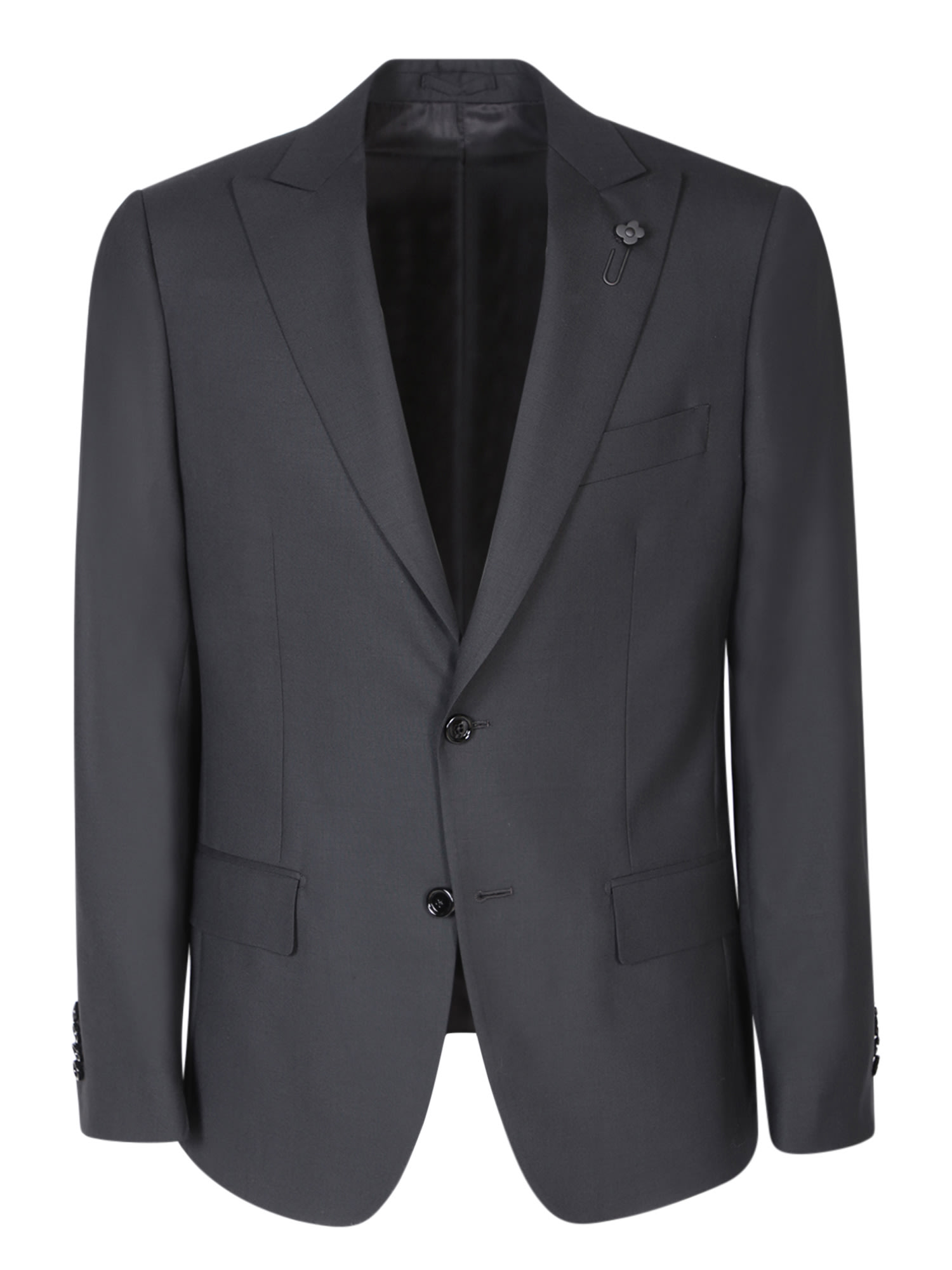 Shop Lardini Stretch Fabric Black Suit