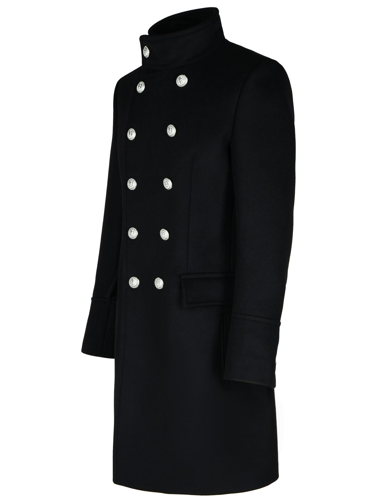 Shop Balmain Black Wool Blend Coat