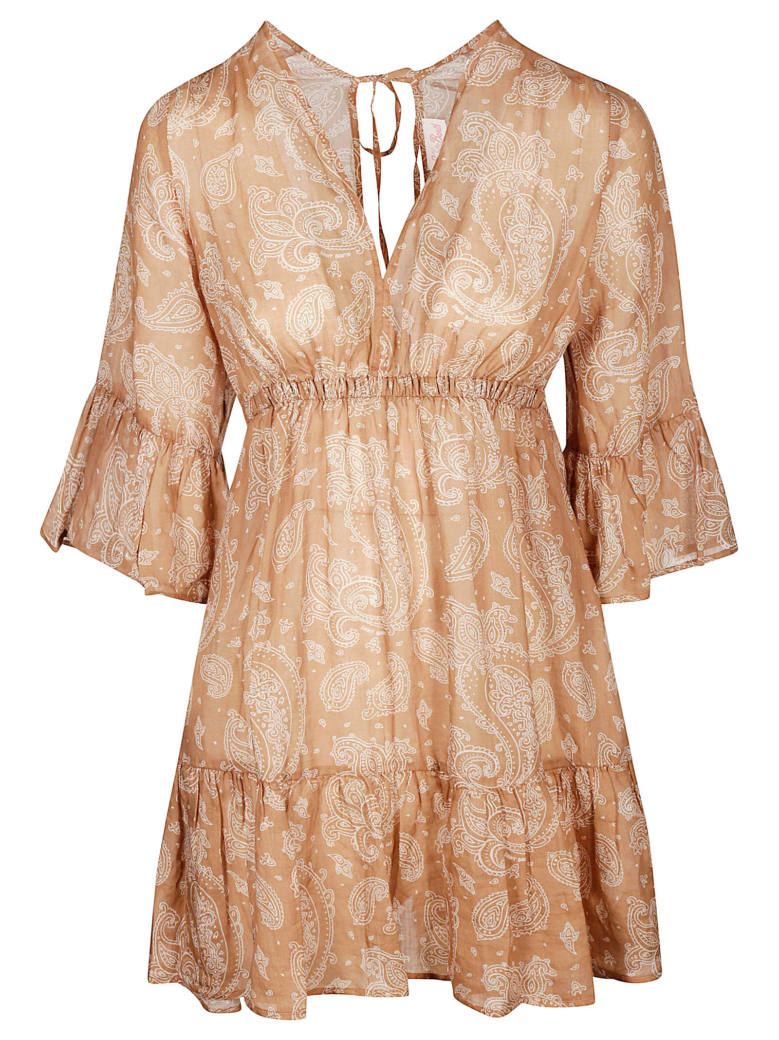 Mc2 Saint Barth Ramie Elegant Paisley Print Dress In Brown