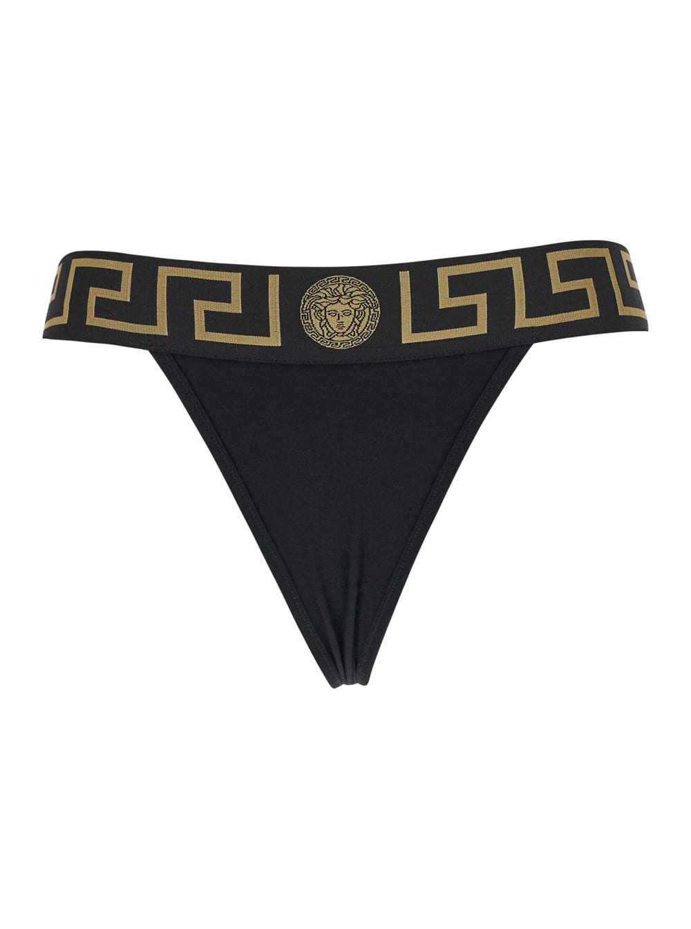 Versace Stretch Cotton Briefs With Logoed Elastic Band In Black