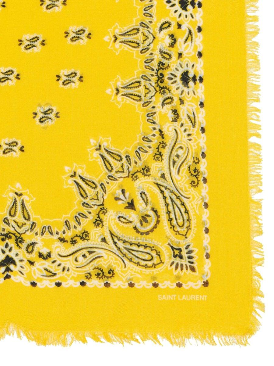 Shop Saint Laurent Paisley Printed Frayed Edge Scarf In Yellow
