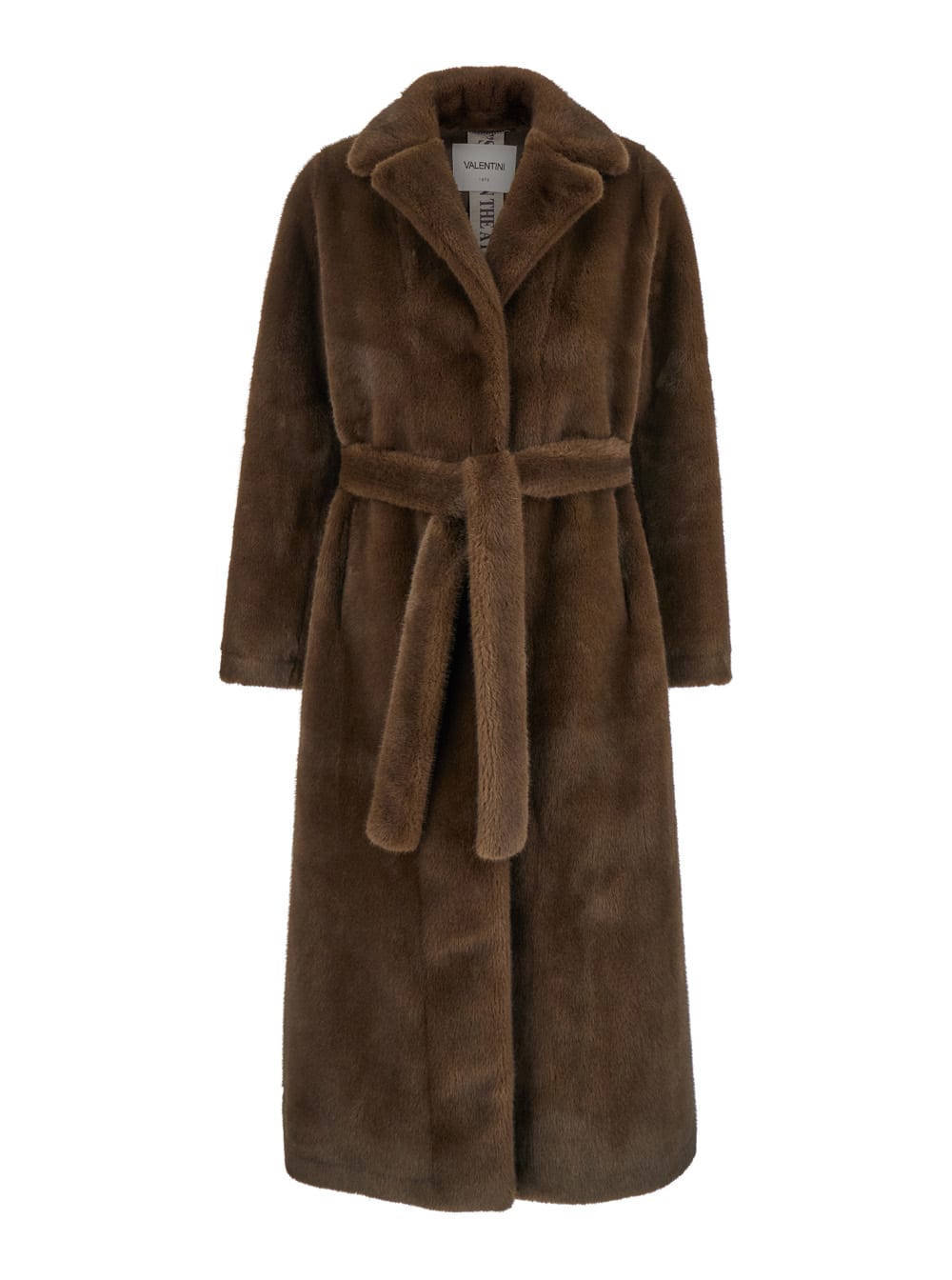 Shop Valentini 1972 Brown Single-breasted Coat With Notched Revers In Ecofur Woman