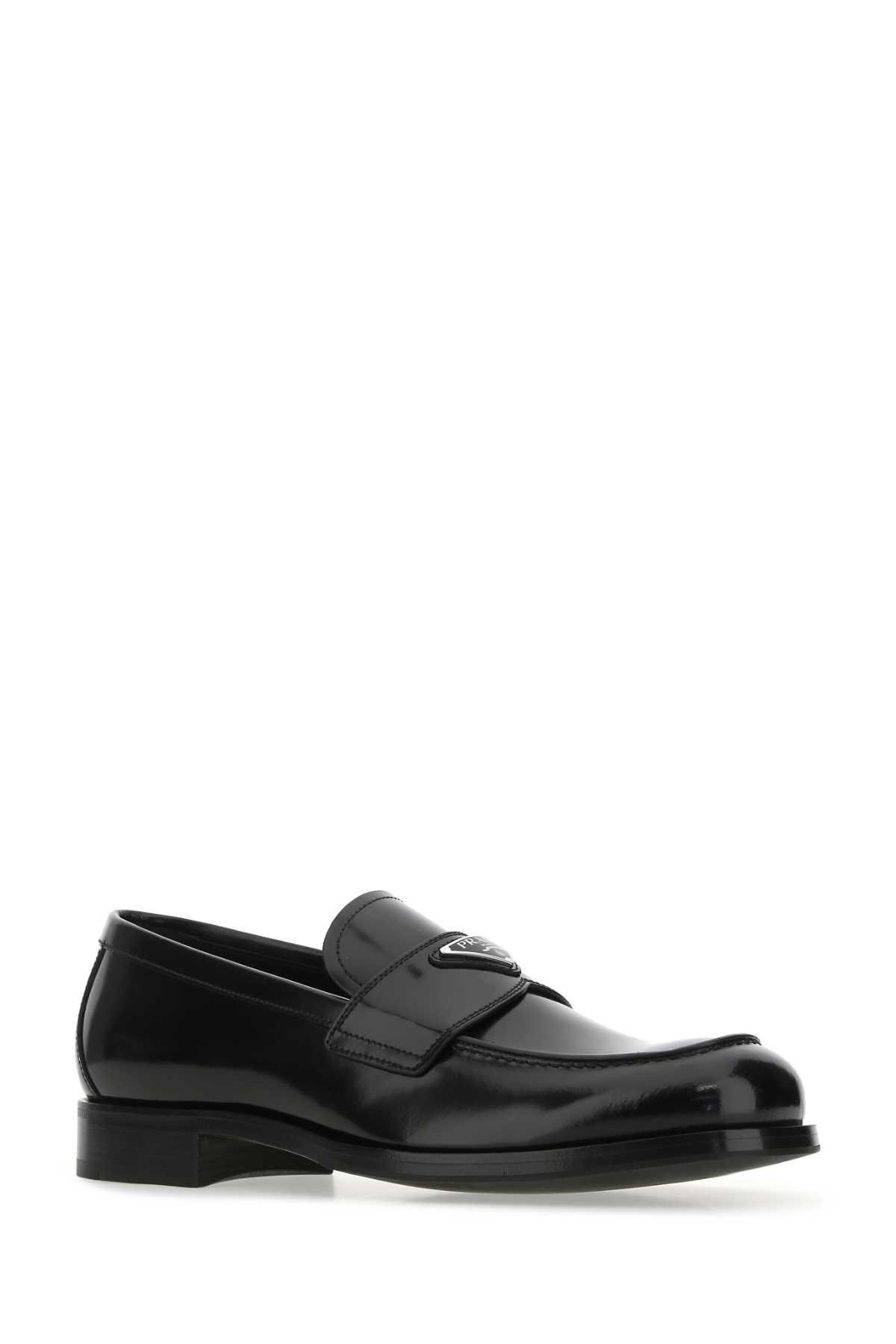 Shop Prada Black Leather Loafers In F0002