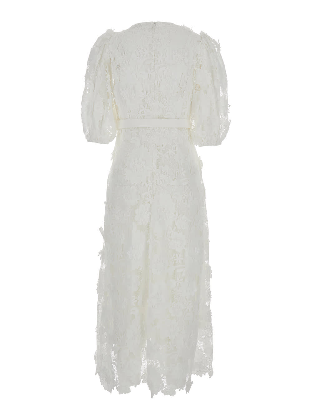 Shop Zimmermann White Long Dress With Off-shoulders In Lace Woman