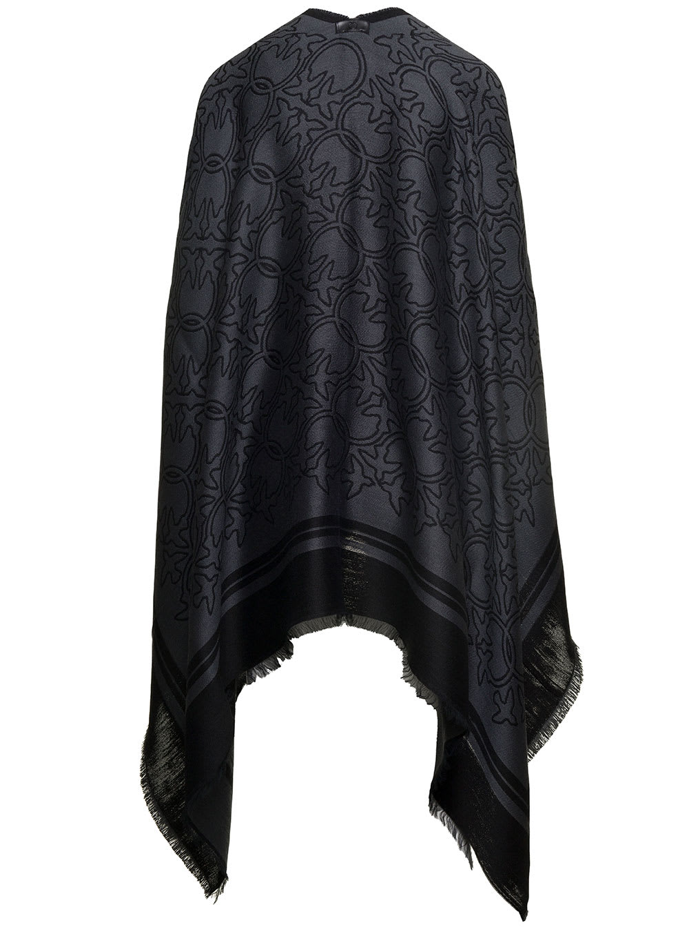 Shop Pinko Two-tone Shawl With All-over Print And Striped Hem In Wool Blend Woman In Izk Grigio Nero