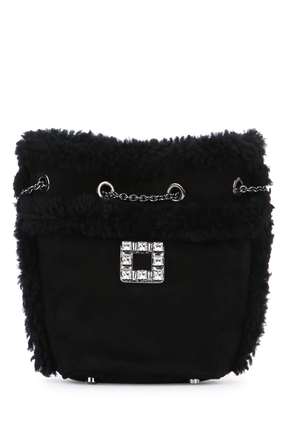 Roger Vivier Chain Strap Cross-body Bag With Fur Trim In Black