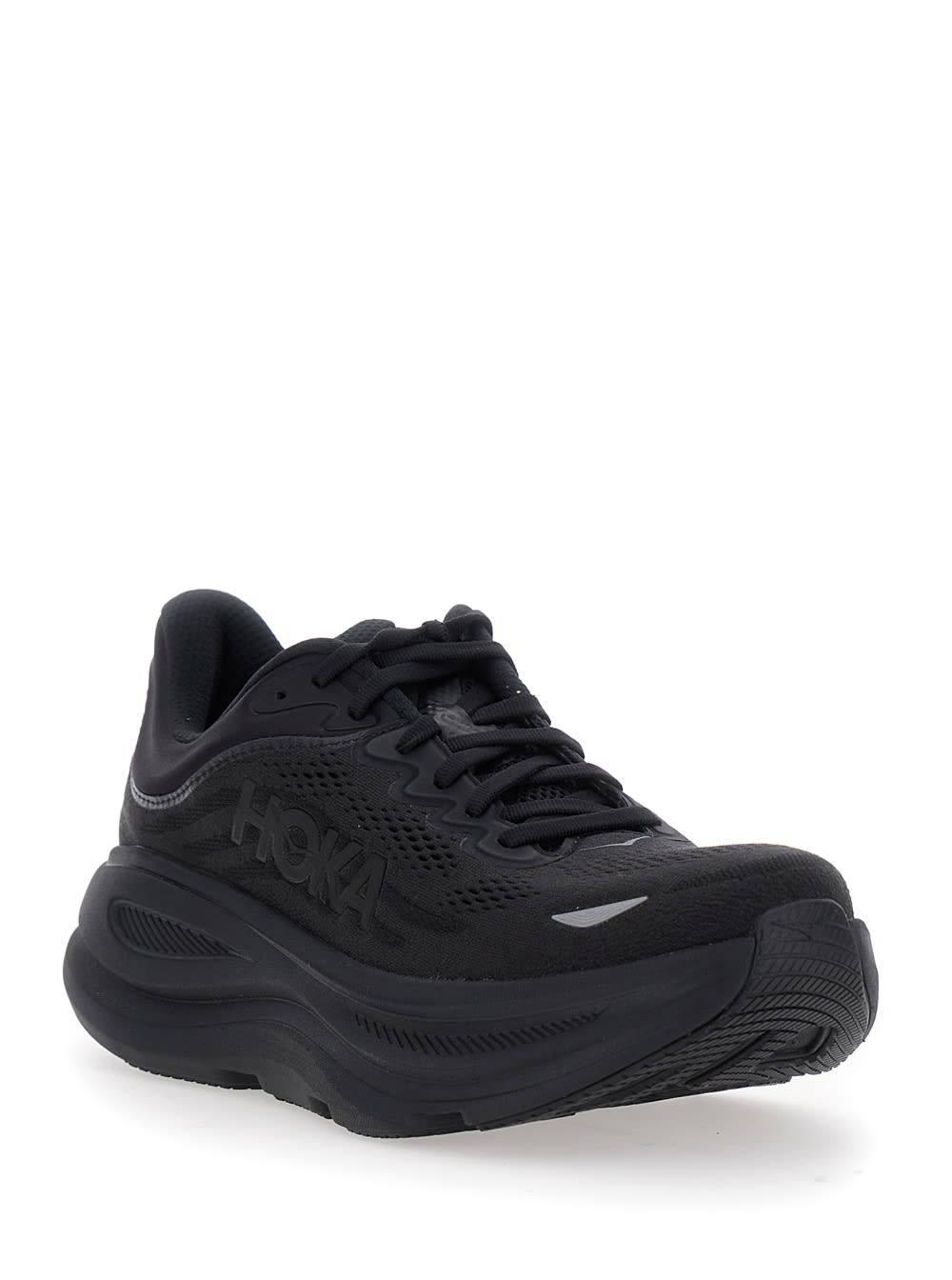Hoka Bondi 9 Black Low Top Sneakers With Maxi Logo Lettering On The Side In Tech Fabric Unisex In Black