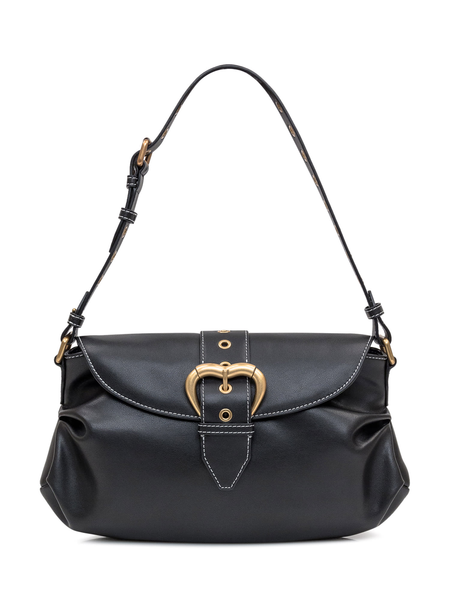Pinko Jolene Shoulder Bag With Heart Buckle In Nero Antiqque Gold