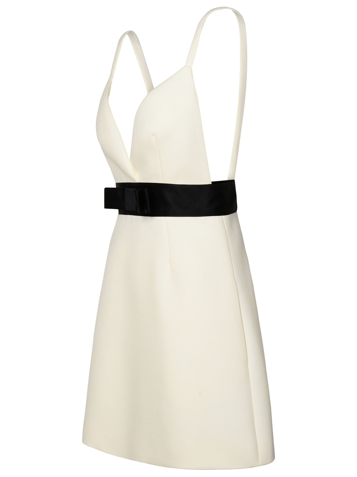 Dolce & Gabbana Woolen Dress With Satin Belt And Straps In Neutral