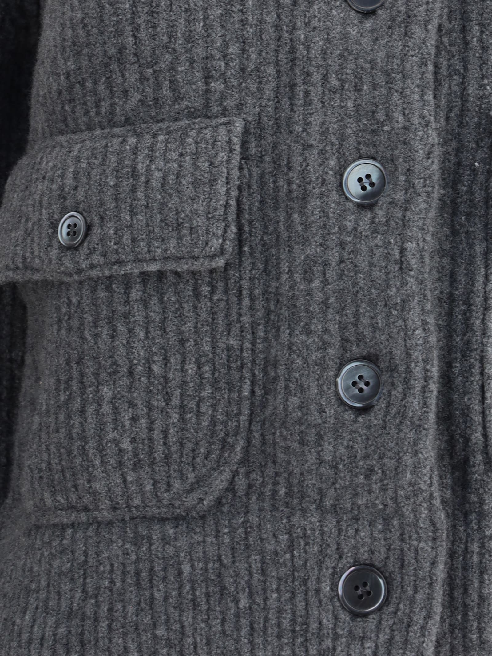Thom Browne Ribbed Knit Wool Jacket With Striped Detail In Gray