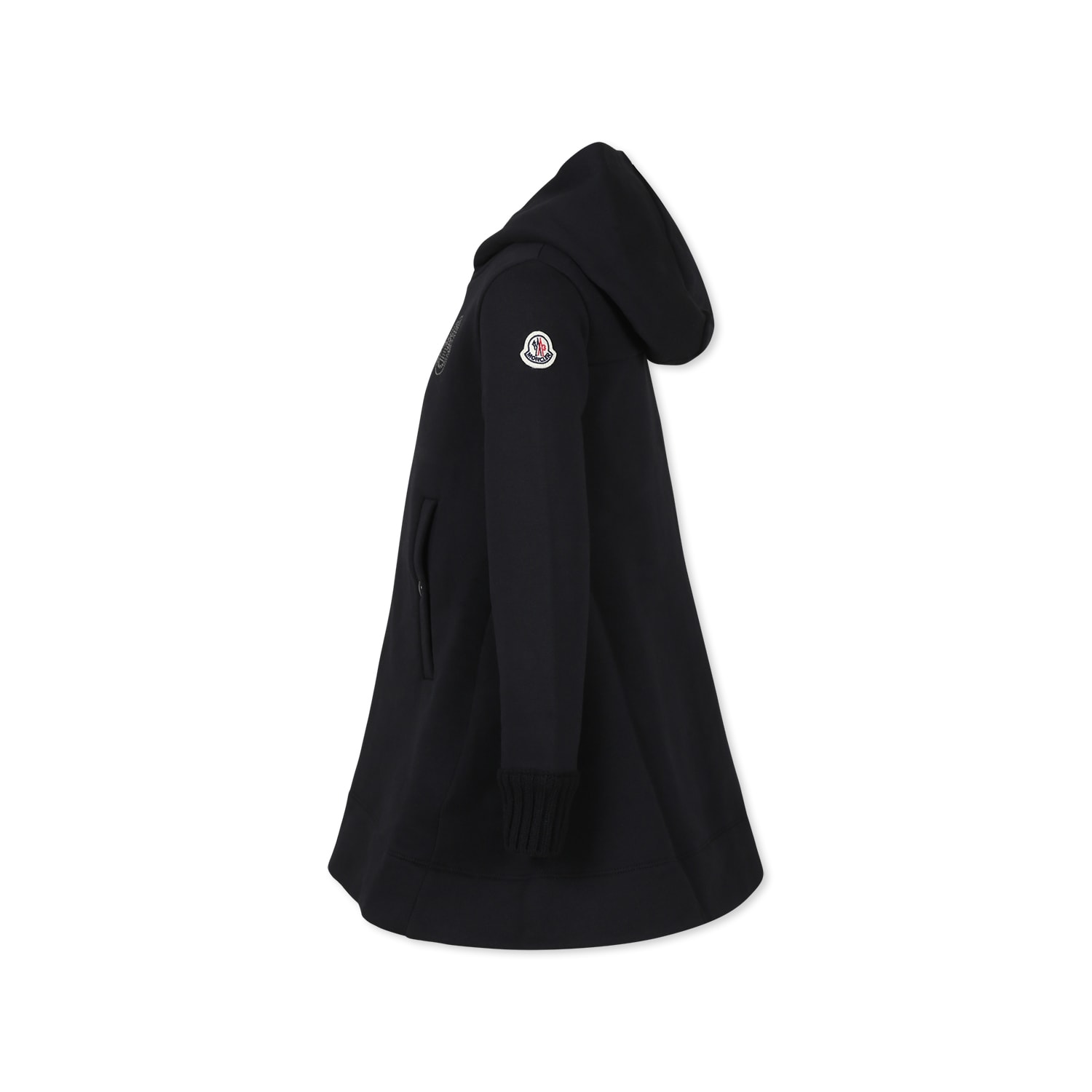 Moncler Hooded Crystal Logo Dress In Black