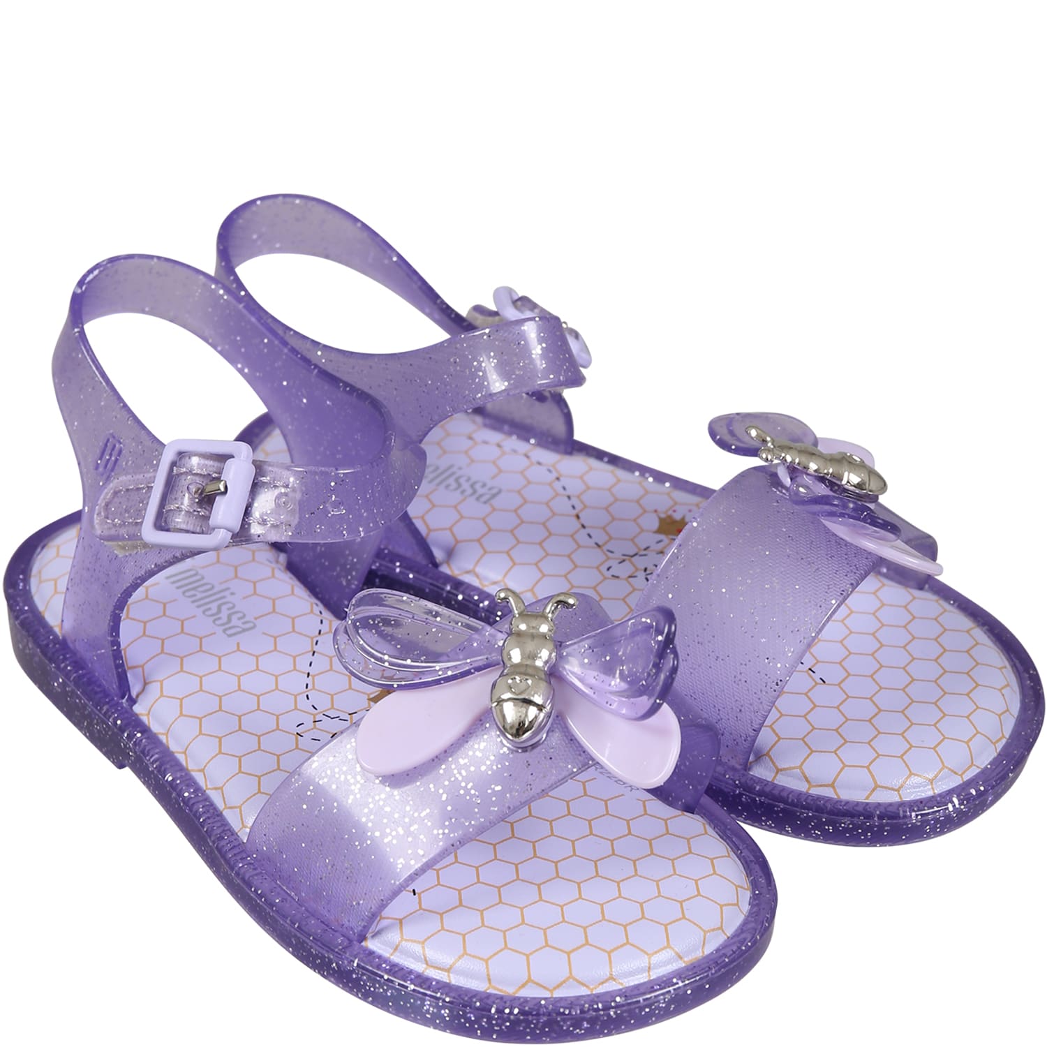 Shop Melissa Purple Sandals For Girl With Butterfly And Logo In Violet