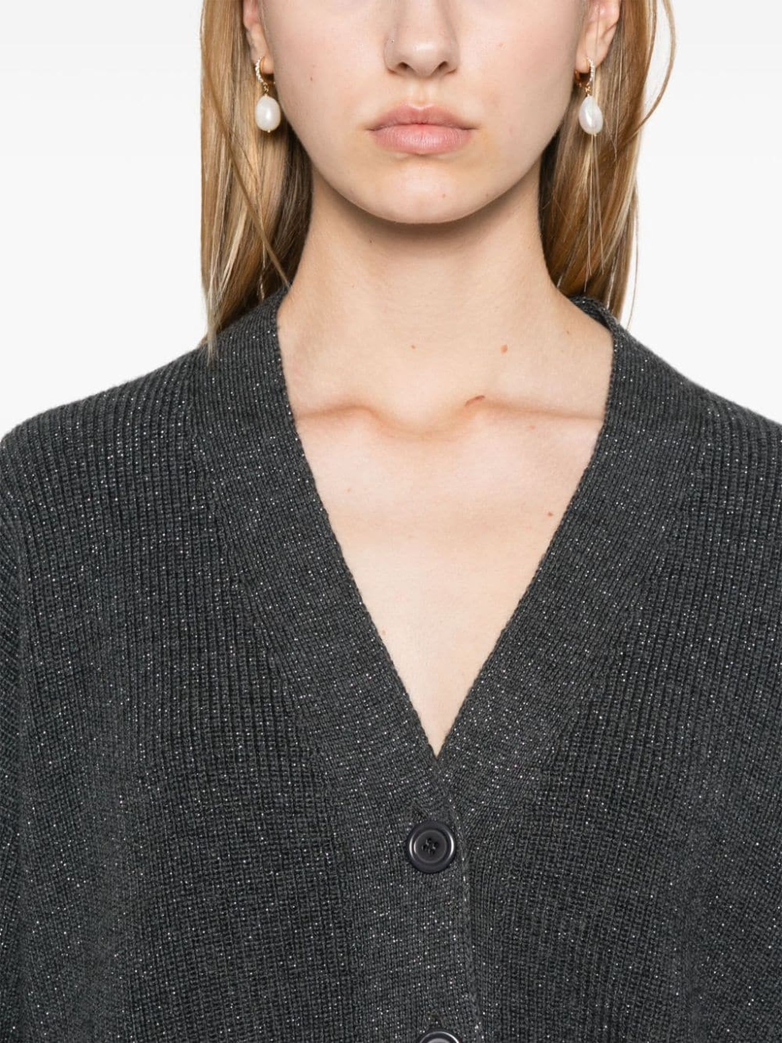 Shop Fabiana Filippi Grey Virgin Wool Blend Cardigan